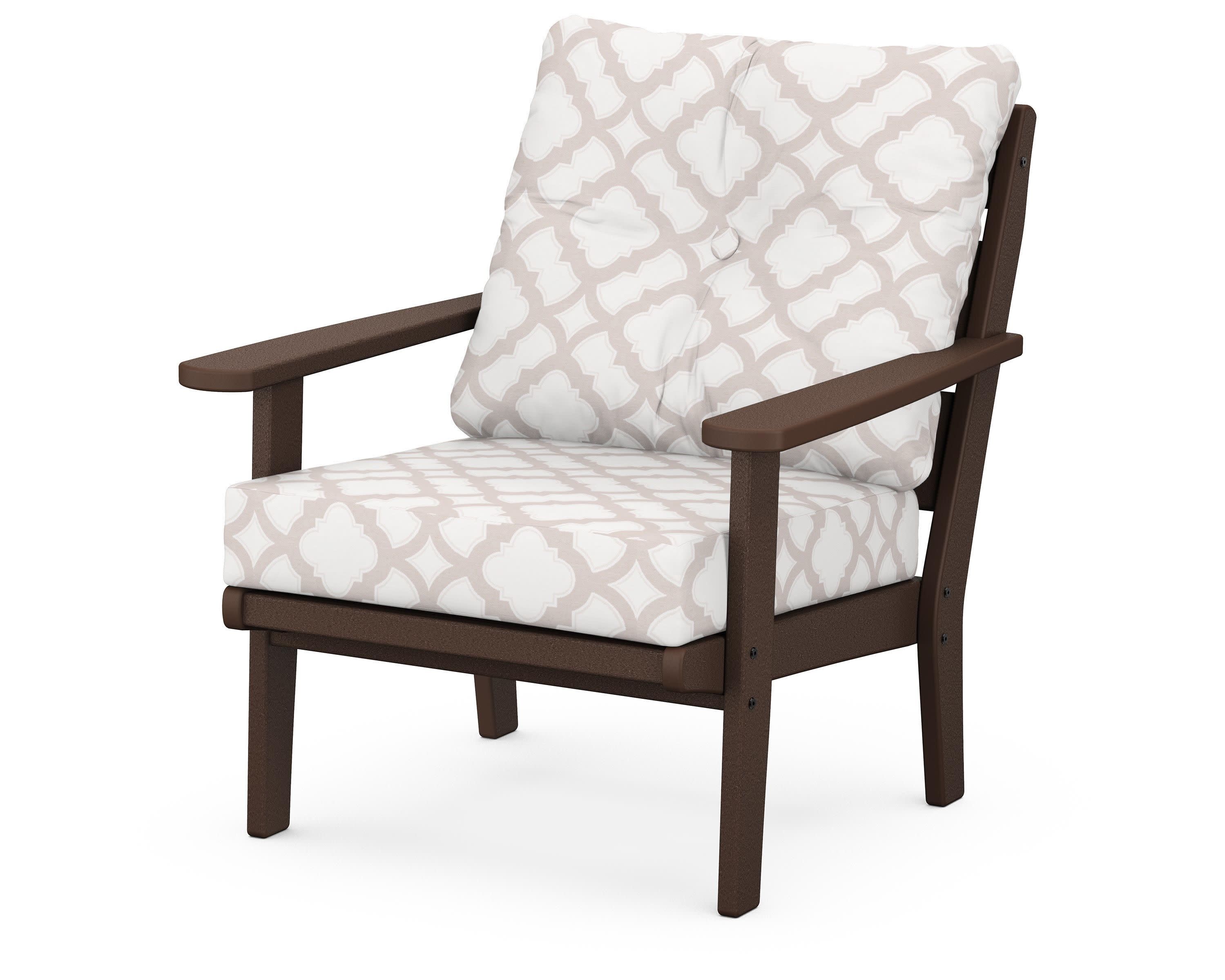Lakeside Deep Seating Chair in Mahogany / Trellis Dune Burlap