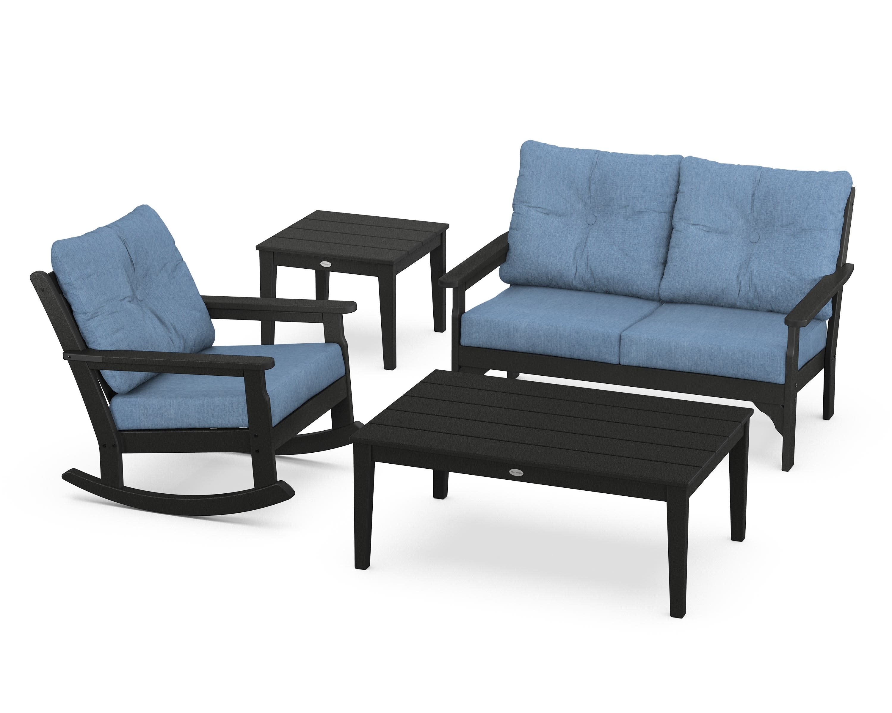 Vineyard 4-Piece Deep Seating Rocker Set in Black / Sky Blue