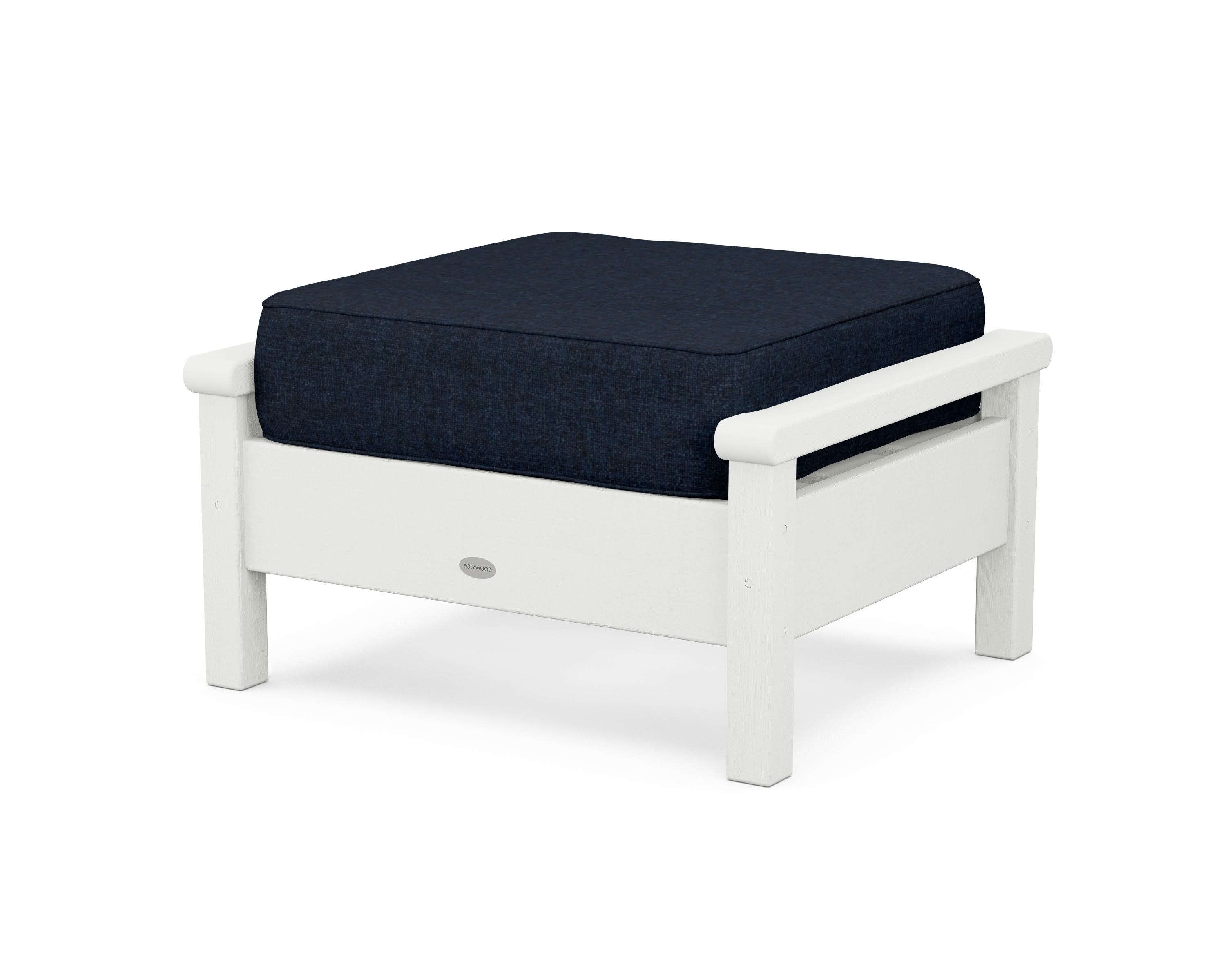 Harbour Deep Seating Ottoman in Vintage White / Marine Indigo