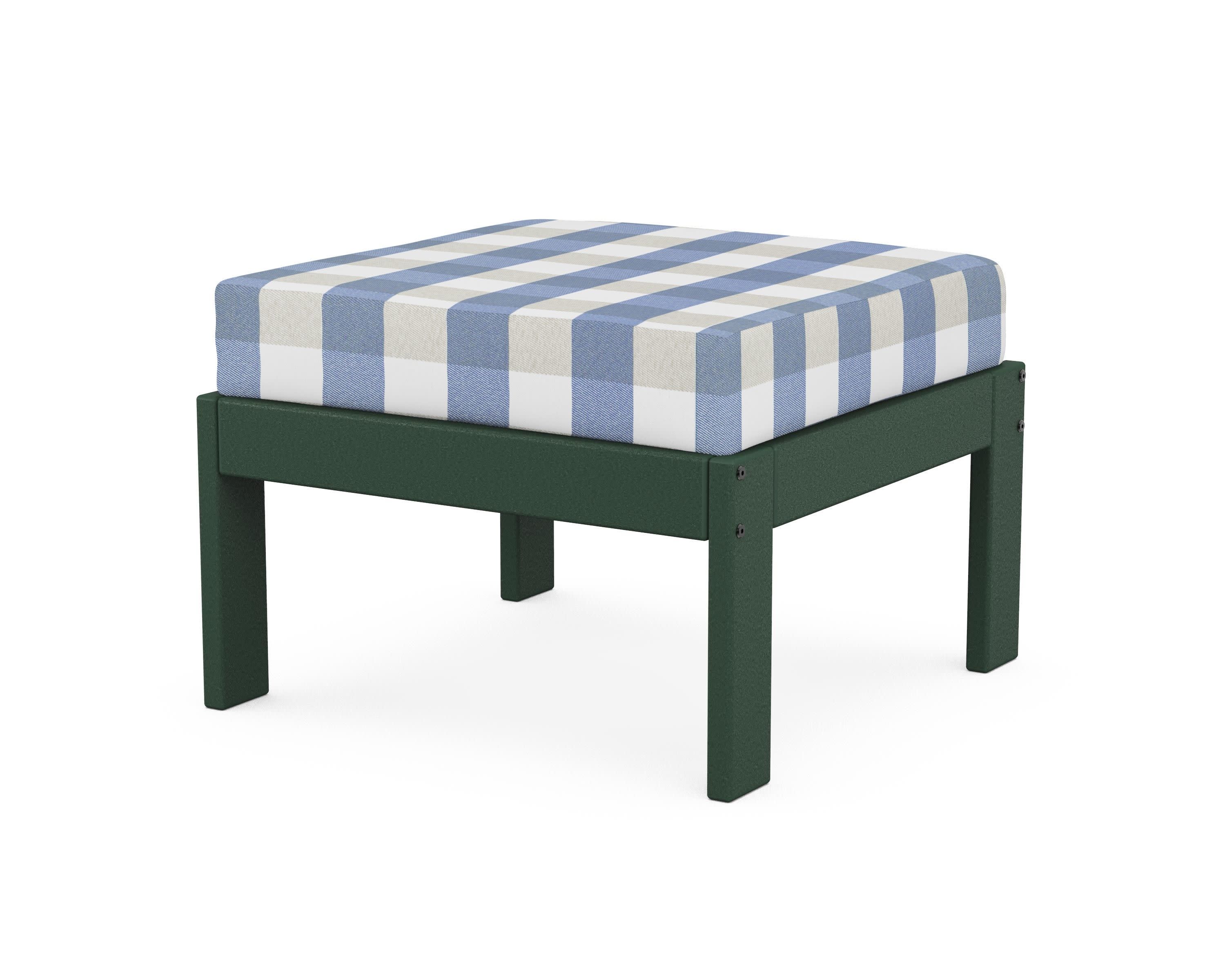Vineyard Modular Ottoman in Green / Buffalo Plaid Sky Blue