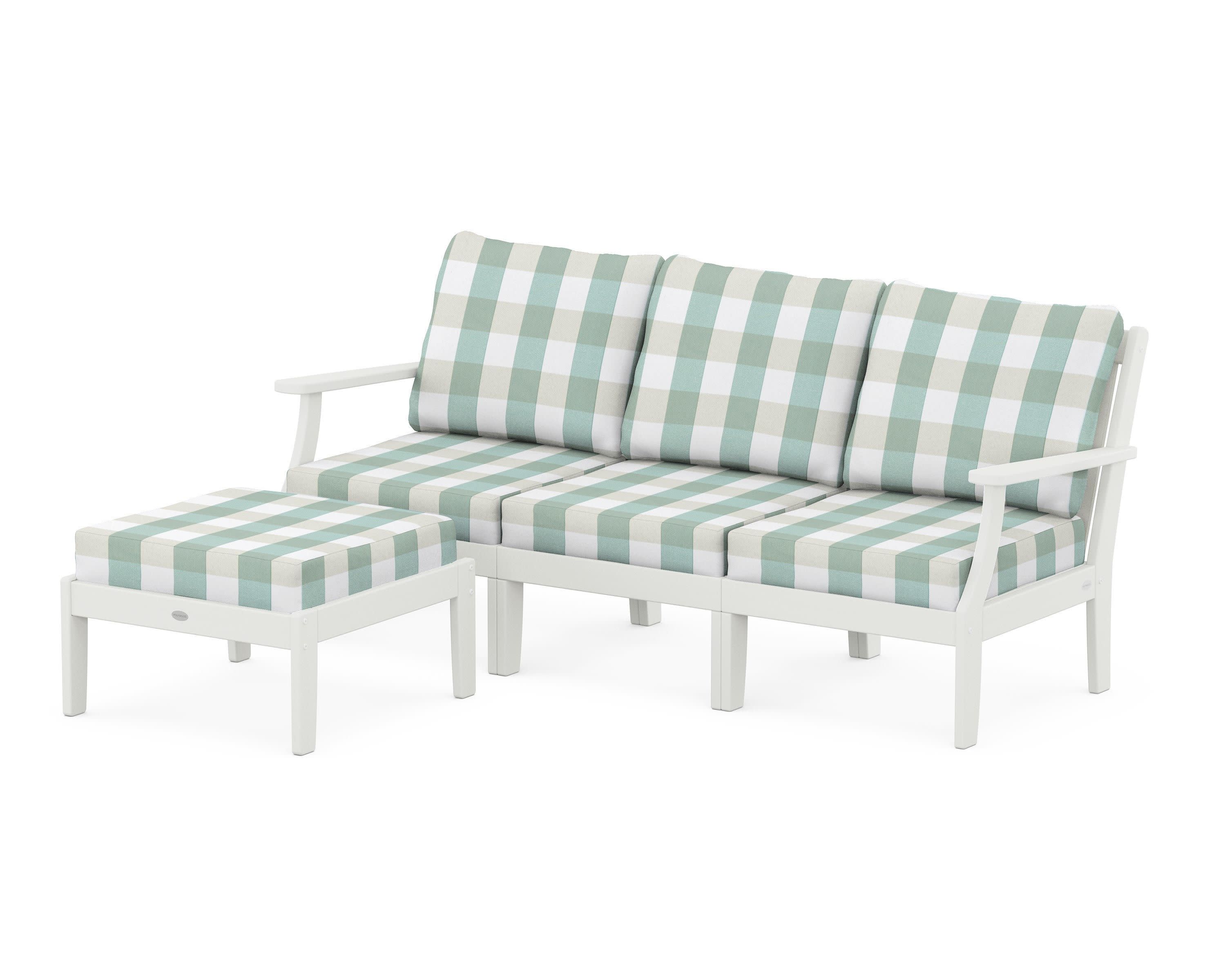 Braxton Modular 4-Piece Deep Seating Set with Ottoman in Vintage White / Buffalo Plaid Glacier Spa