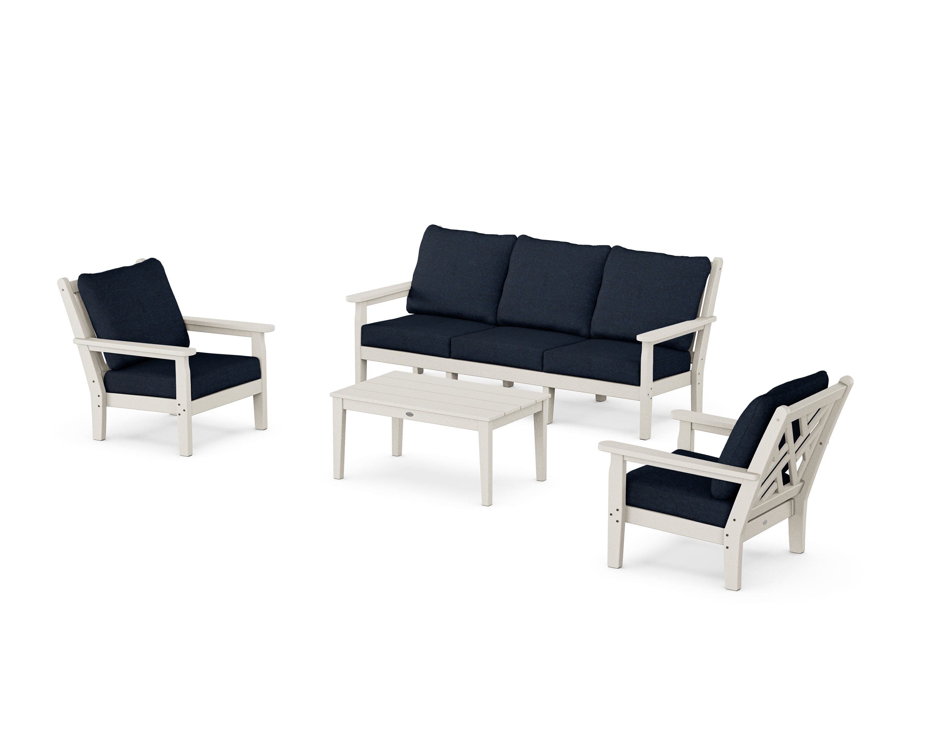 Chippendale 4-Piece Deep Seating Set with Sofa in Sand / Marine Indigo