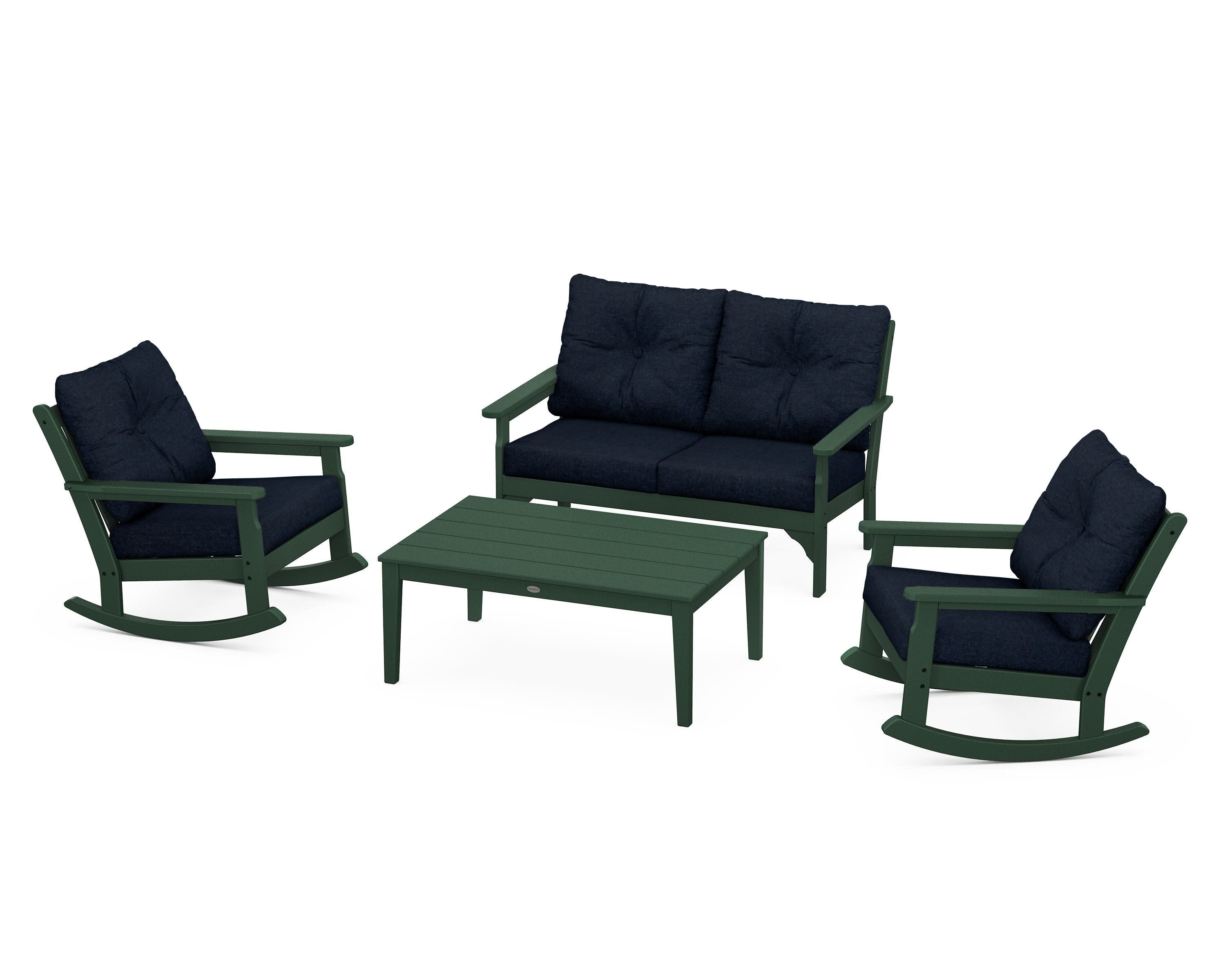 Vineyard 4-Piece Deep Seating Rocking Chair Set in Green / Marine Indigo