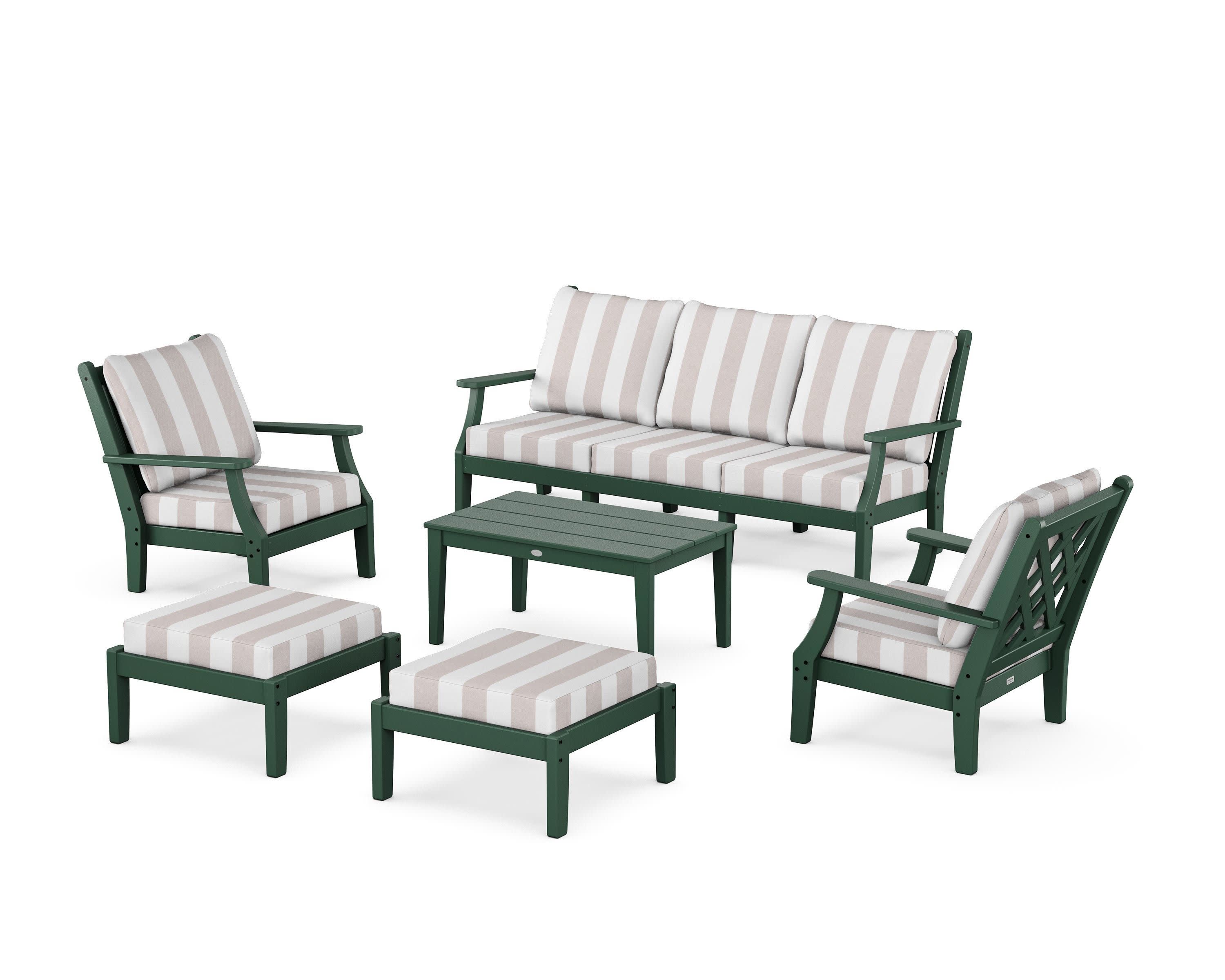 Wovendale 6-Piece Lounge Sofa Set in Green / Cabana Stripe Dune Burlap