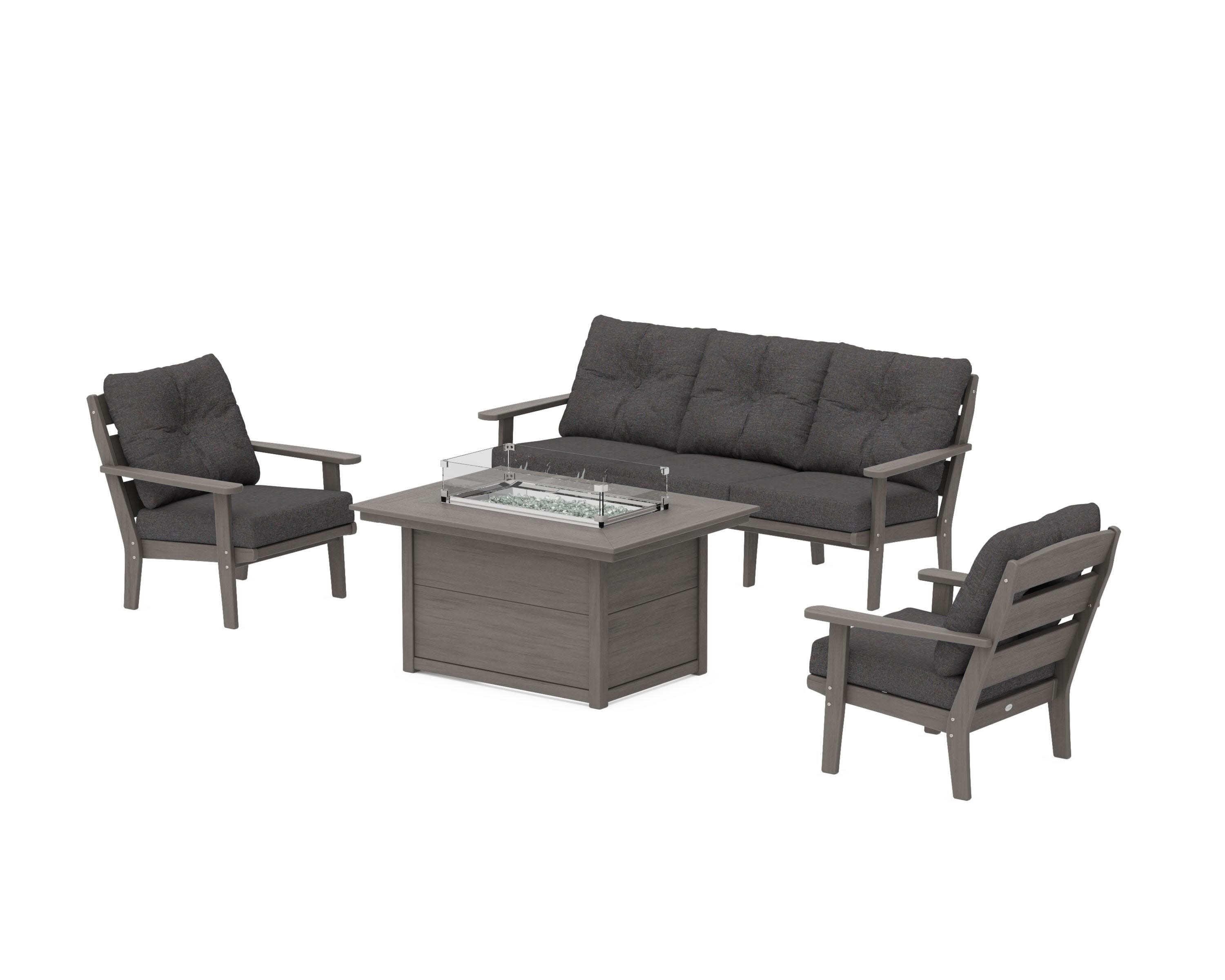 Lakeside Deep Seating Fire Pit Table Set in Driftwood / Ash Charcoal