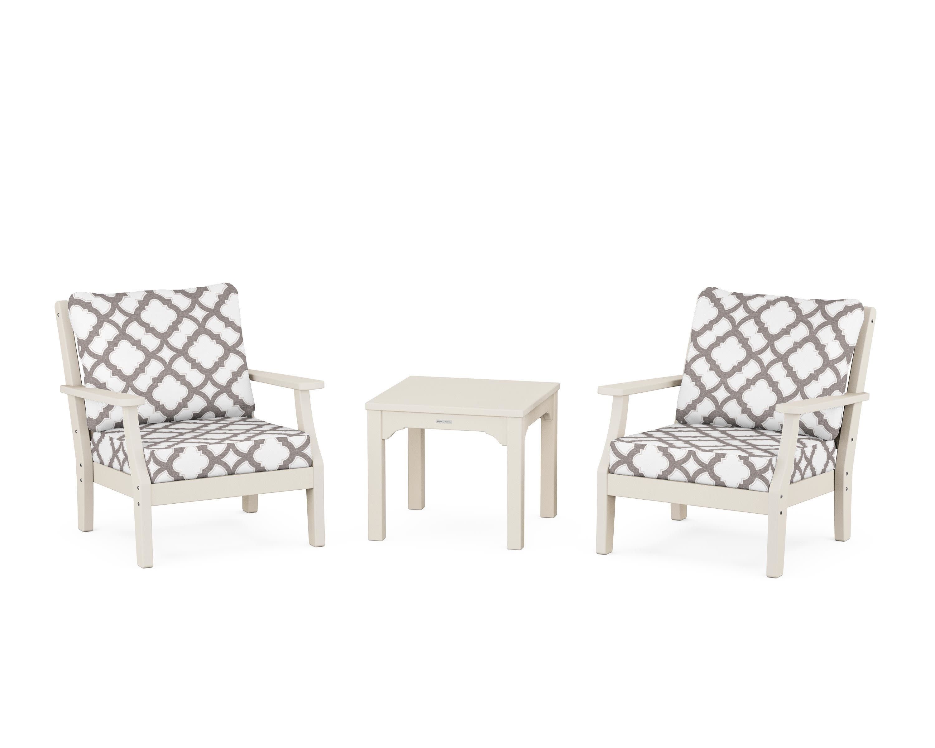 Chinoiserie 3-Piece Deep Seating Set in Sand / Trellis Grey Mist