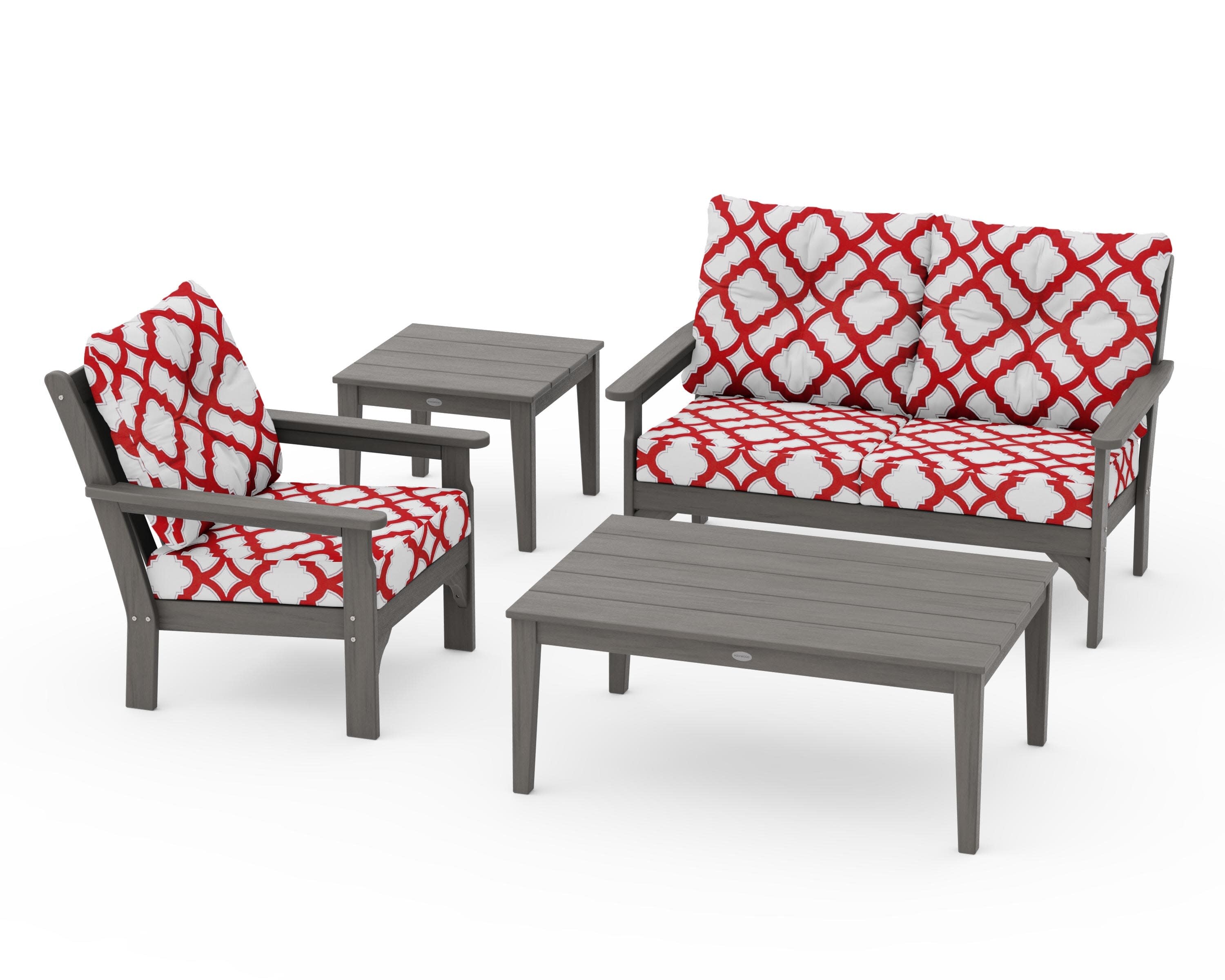 Vineyard 4-Piece Deep Seating Set in Driftwood / Trellis Crimson