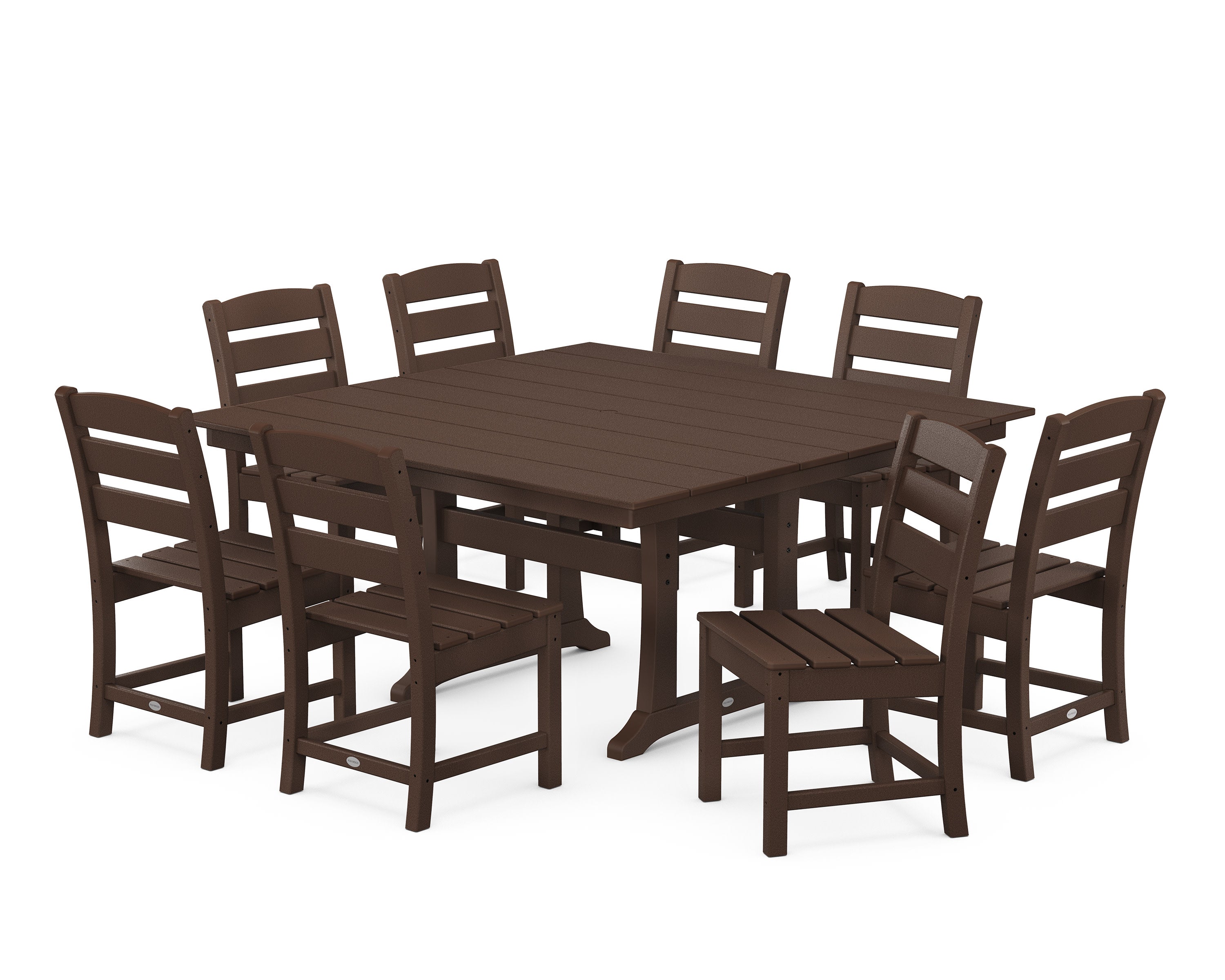 Lakeside 9-Piece Farmhouse Trestle Dining Set in Mahogany