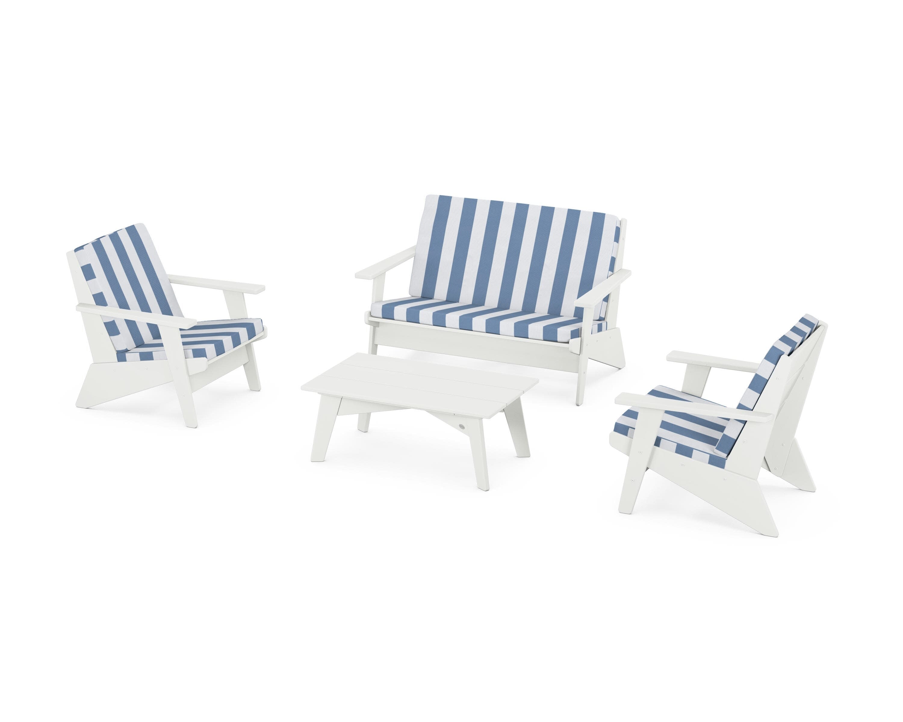 Riviera Modern Lounge 4-Piece Set in Vintage White / Cabana Stripe Sky Blue