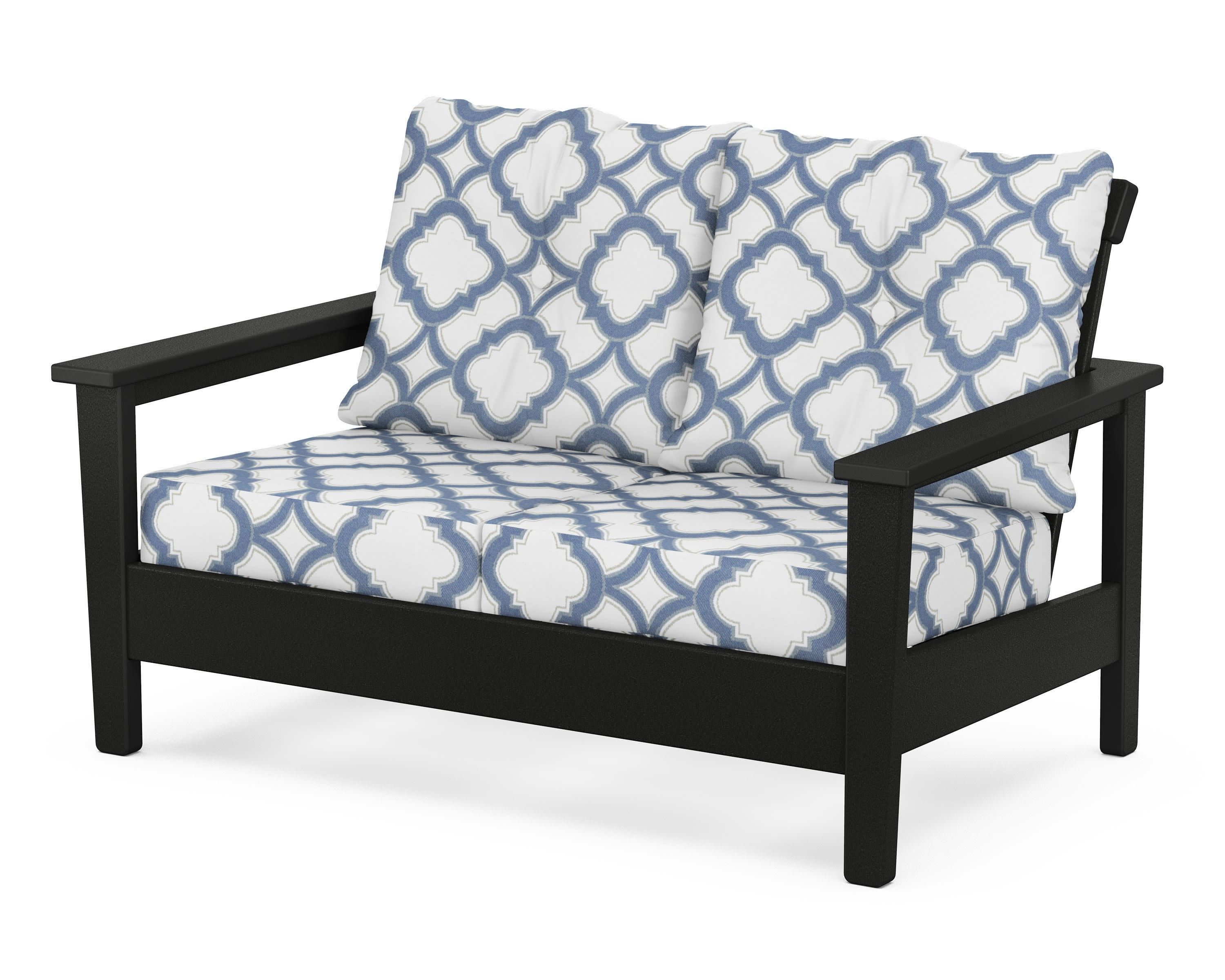 Prescott Deep Seating Loveseat in Black / Trellis Sky Blue