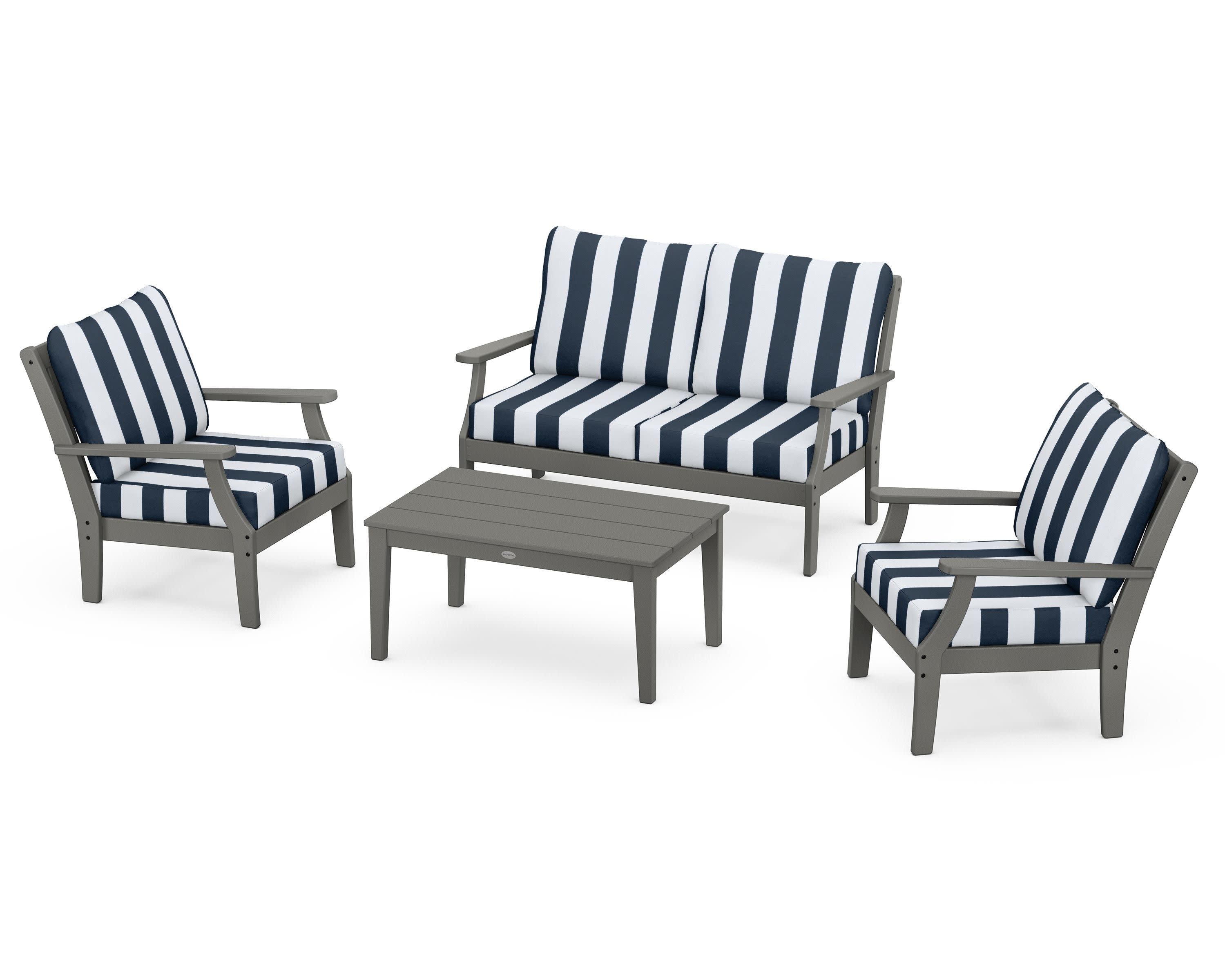 Braxton 4-Piece Deep Seating Chair Set in Slate Grey / Cabana Stripe Marine Indigo