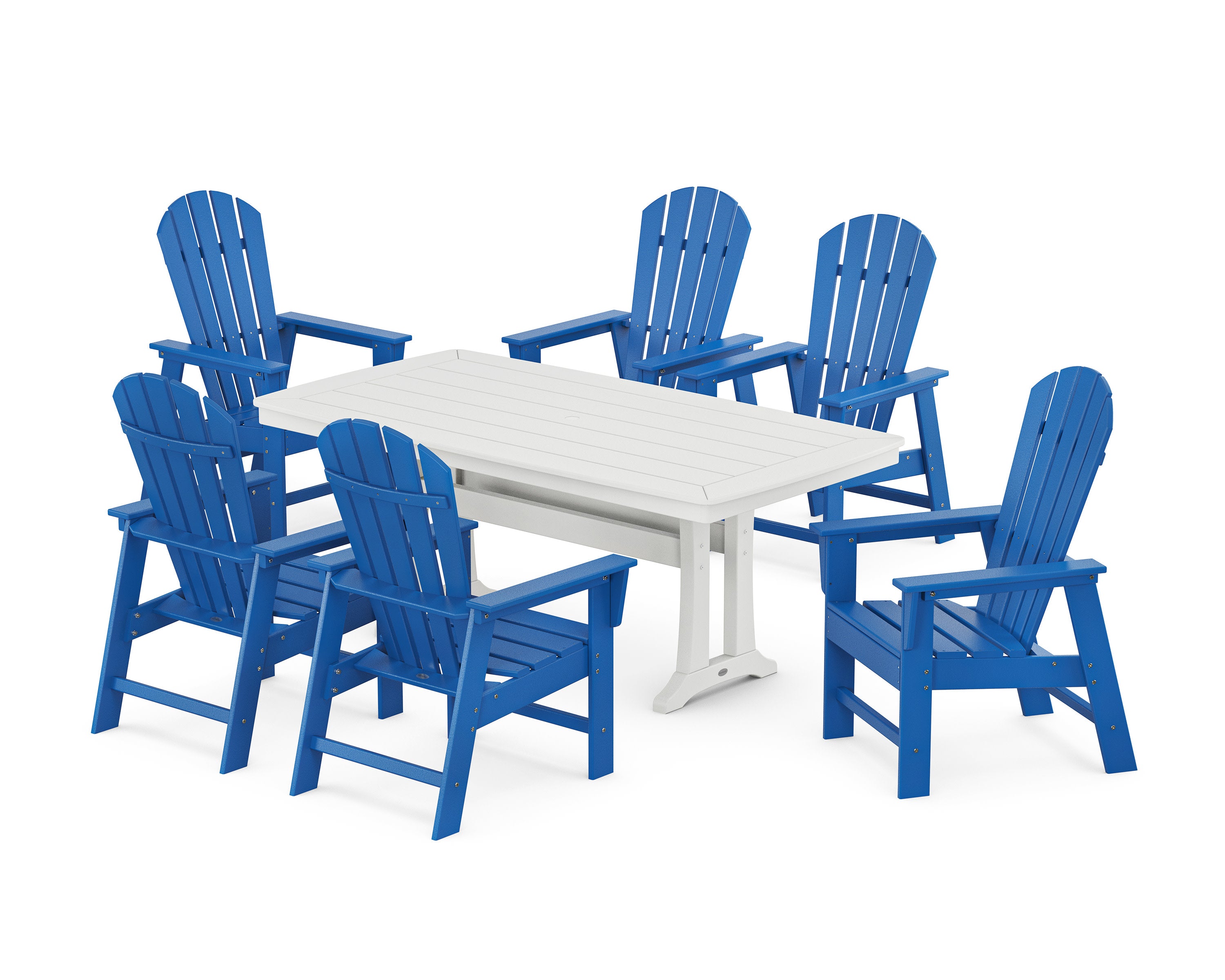South Beach 7-Piece Dining Set with Trestle Legs in Pacific Blue / White