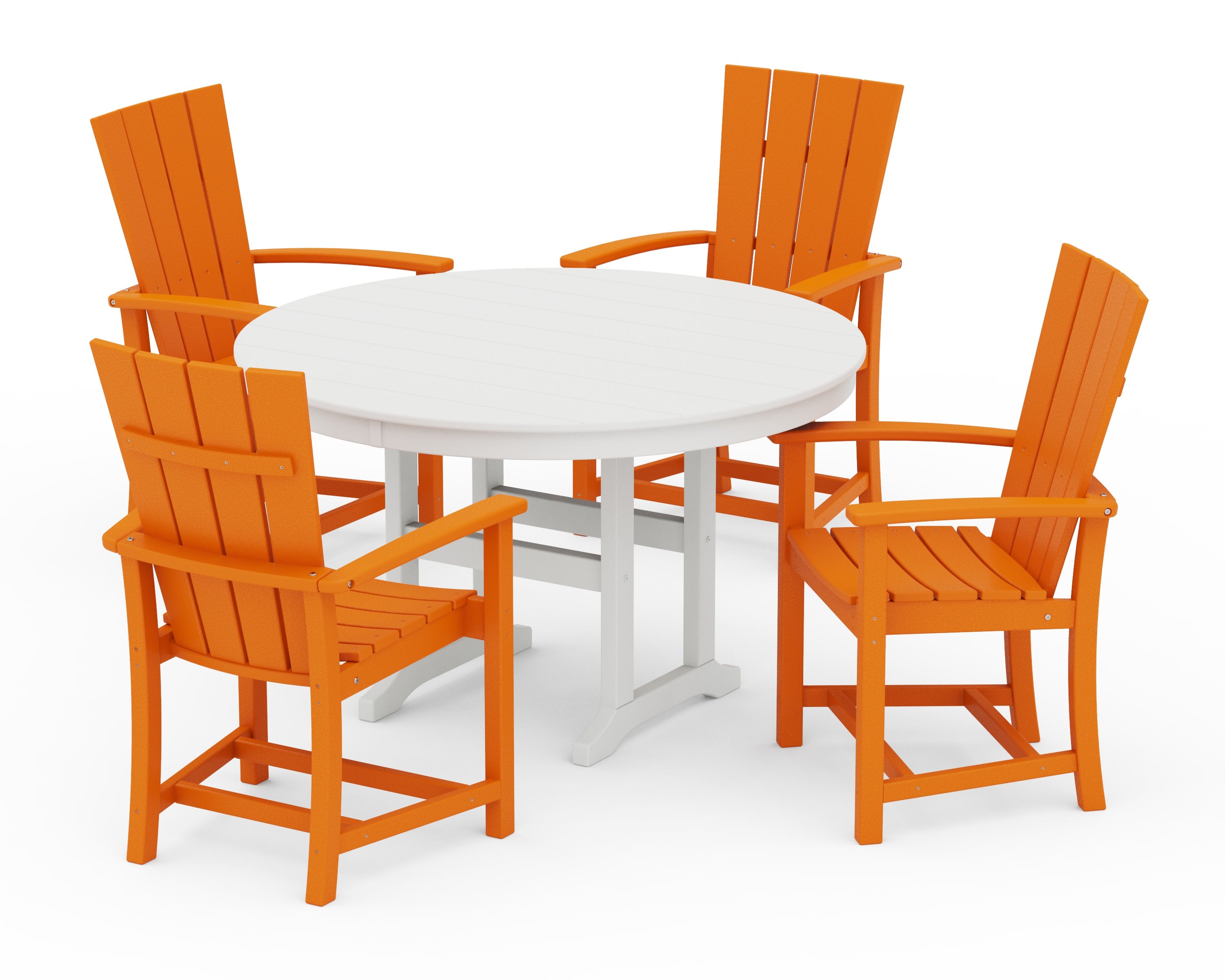 Quattro 5-Piece Round Farmhouse Dining Set in Tangerine / White