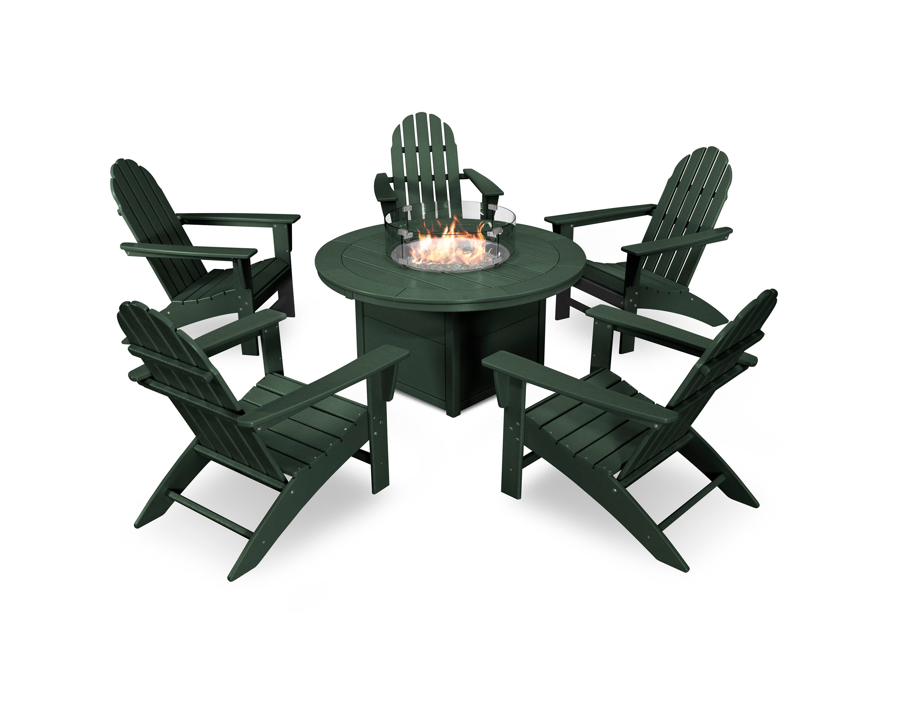 Vineyard Adirondack 6-Piece Chat Set with Fire Pit Table in Green