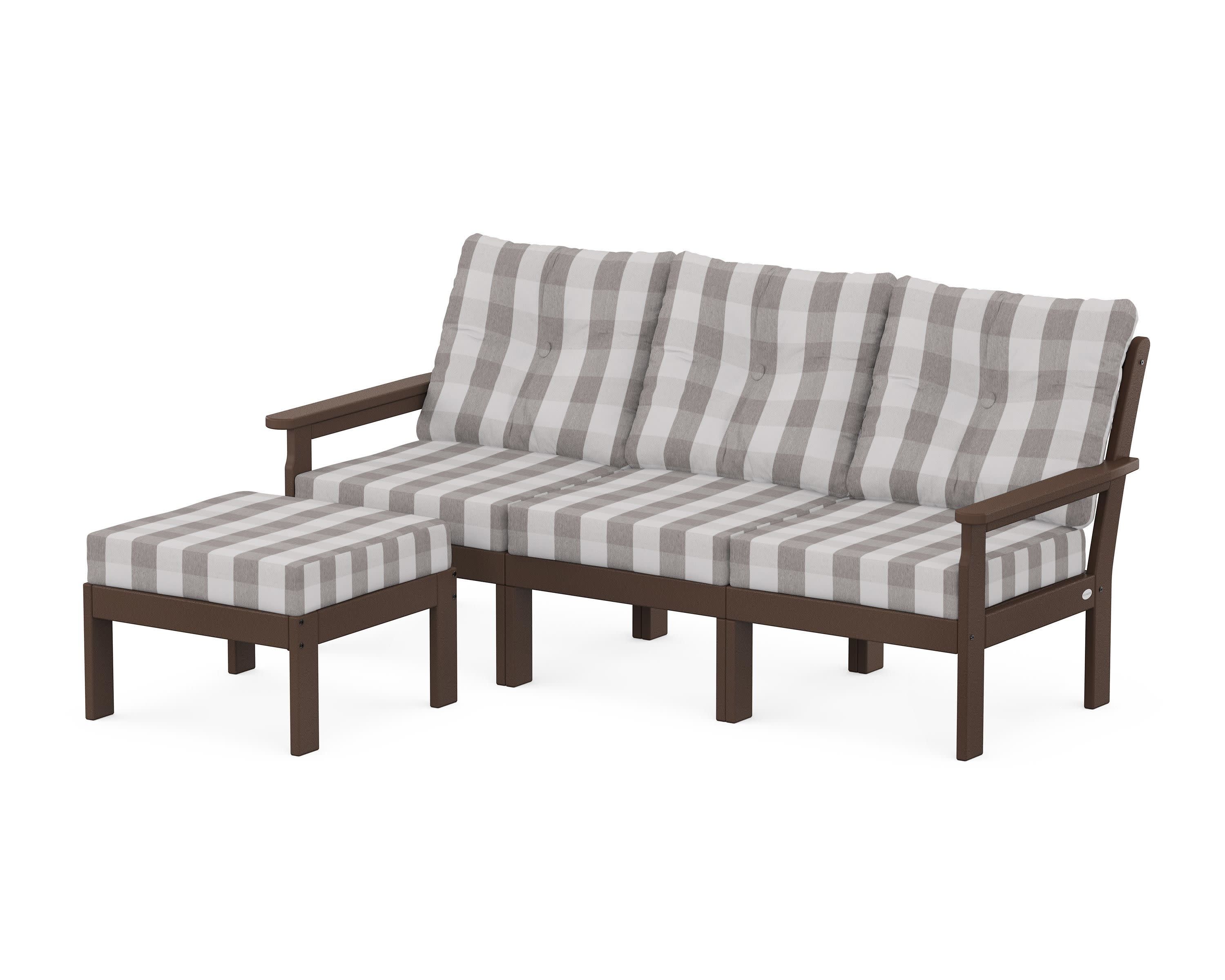 Vineyard 4-Piece Sectional with Ottoman in Mahogany / Buffalo Plaid Grey Mist