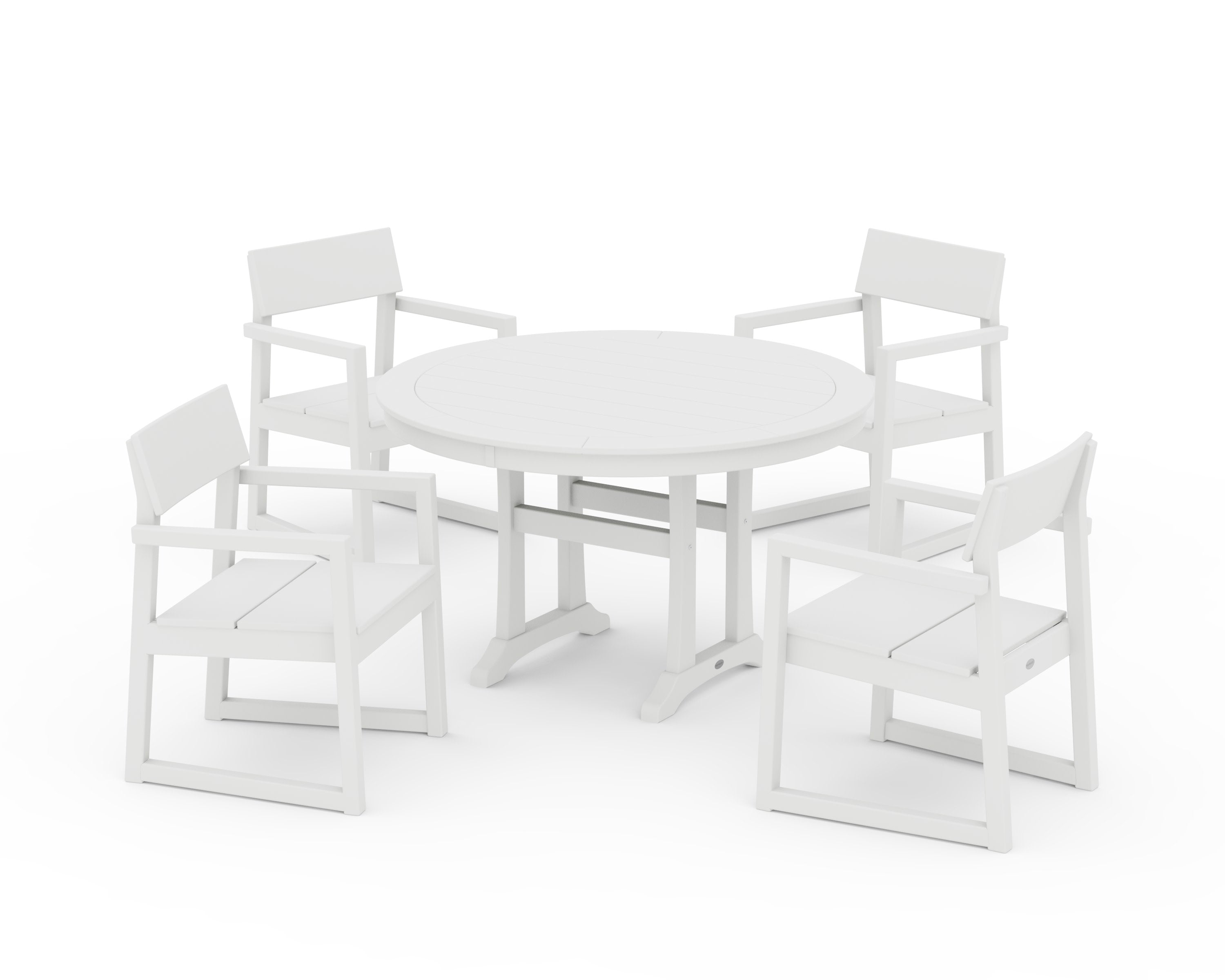 EDGE 5-Piece Round Dining Set with Trestle Legs in White