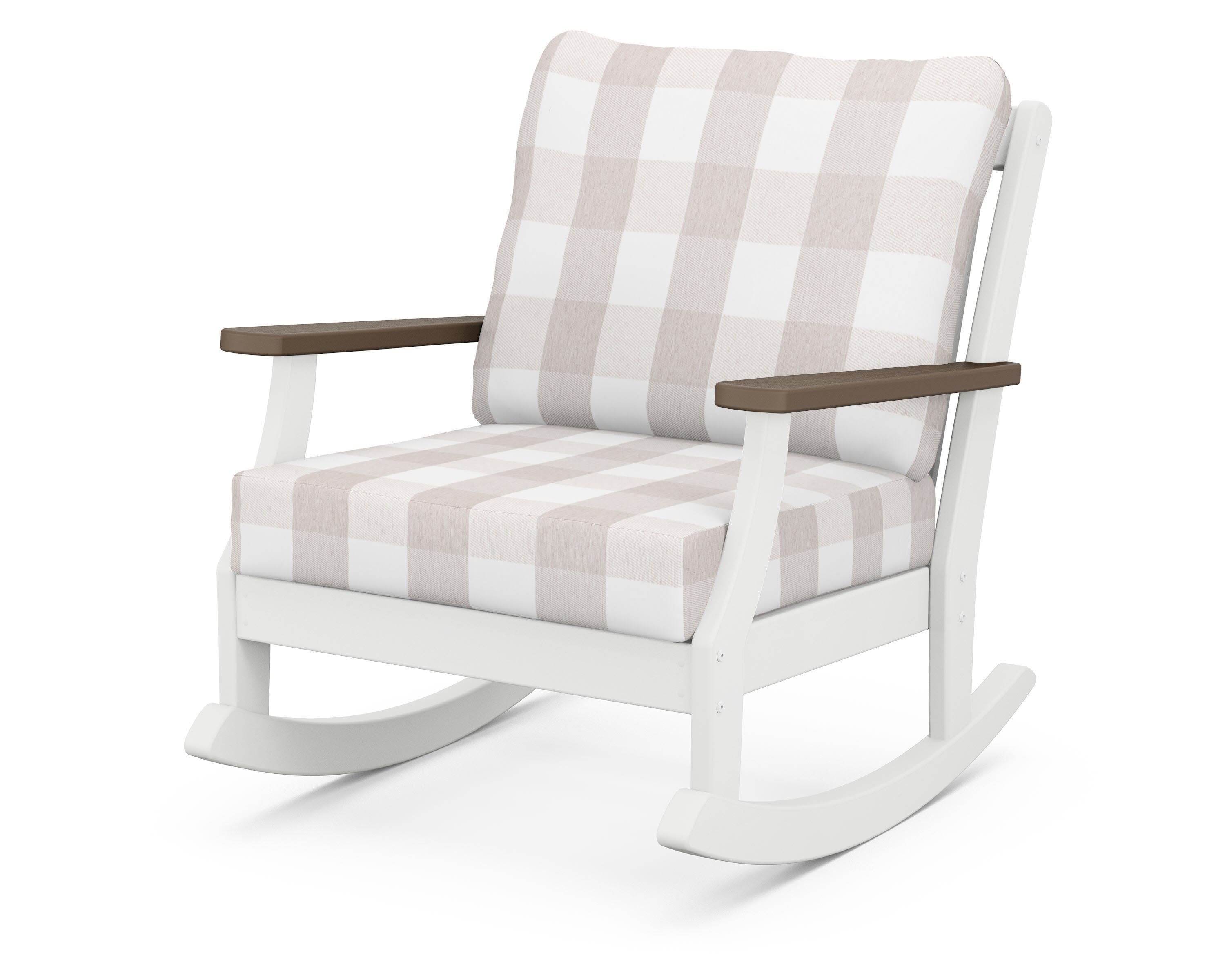 Braxton Deep Seating Rocking Chair in White / Kona / Buffalo Plaid Dune Burlap