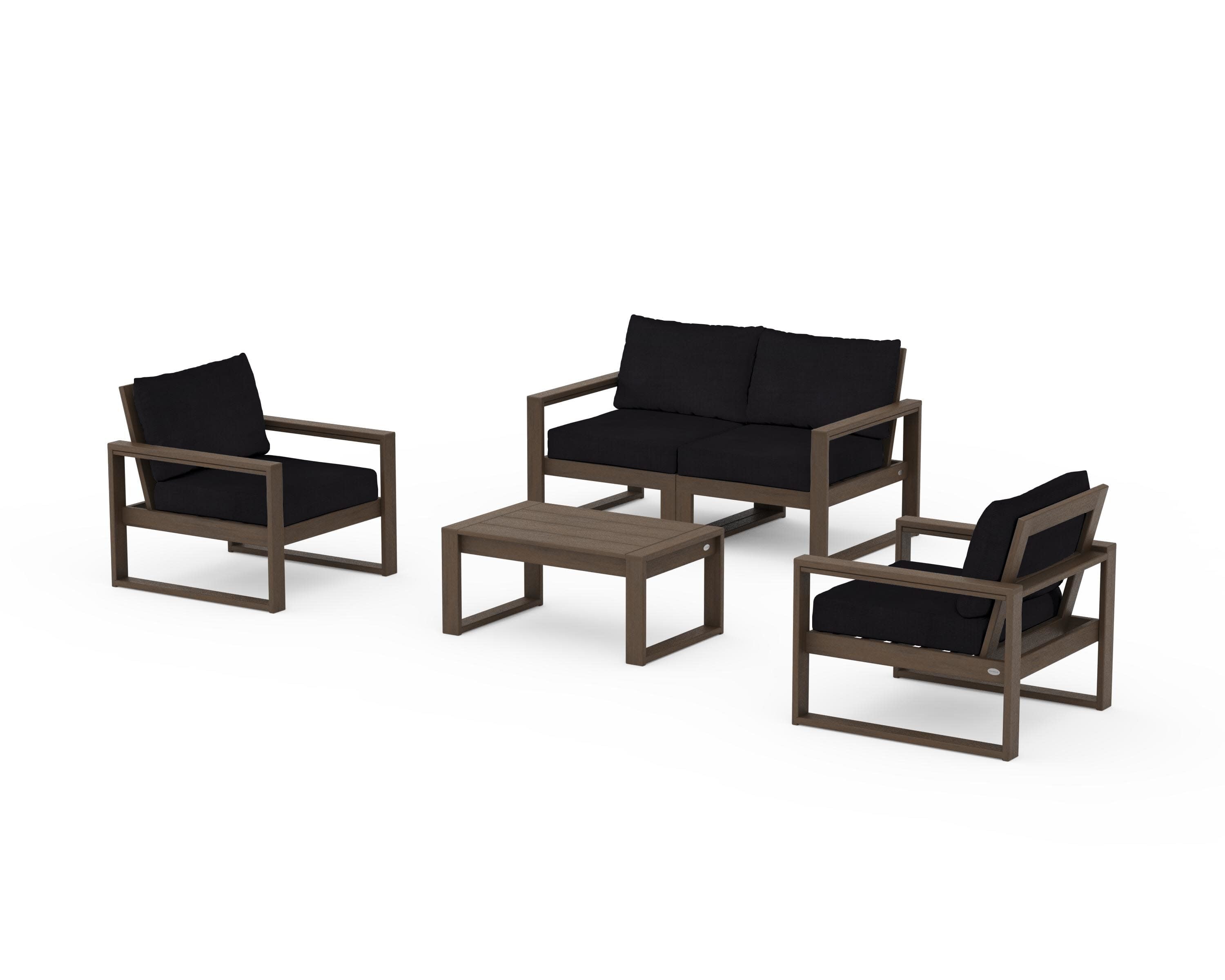 EDGE Sectional 4-Piece Deep Seating Set with Loveseat in Kona / Midnight Linen