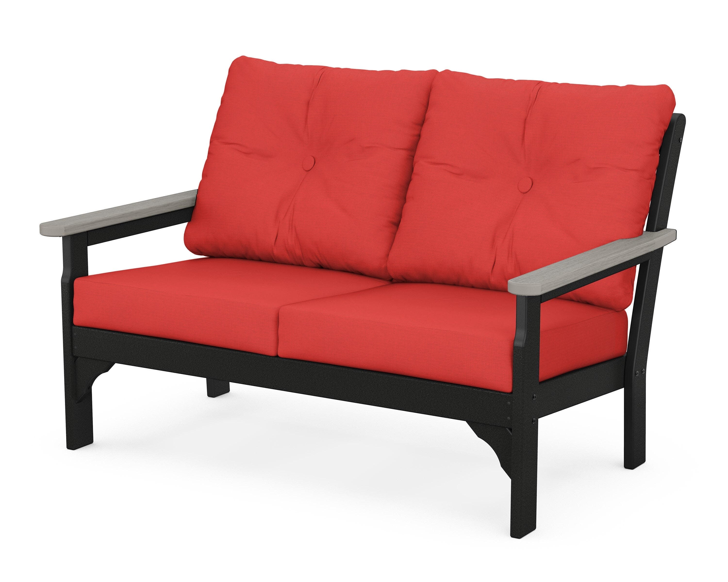 Vineyard Deep Seating Loveseat in Black / Driftwood / Crimson Linen