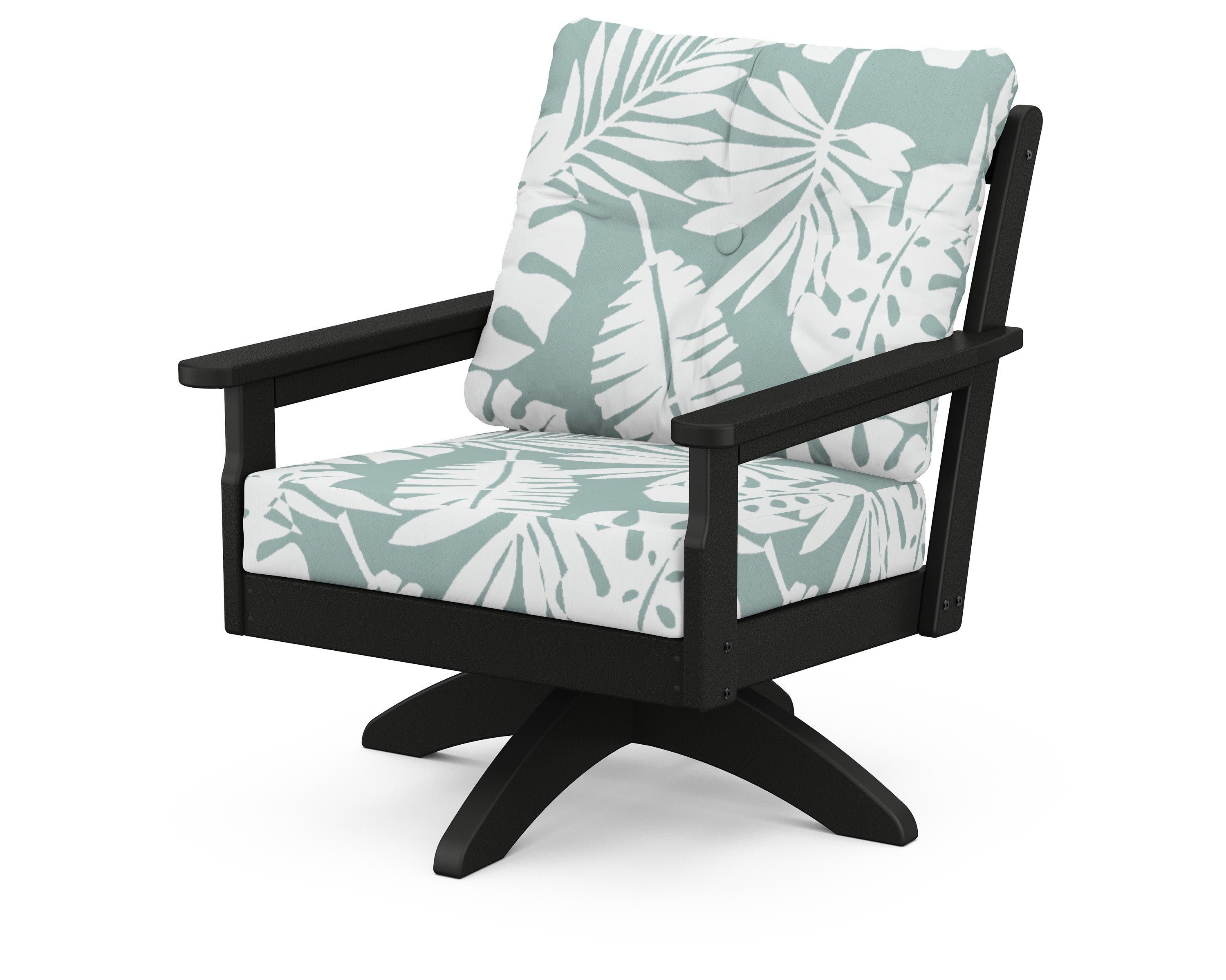 Vineyard Deep Seating Swivel Chair in Black / Leaf Glacier Spa