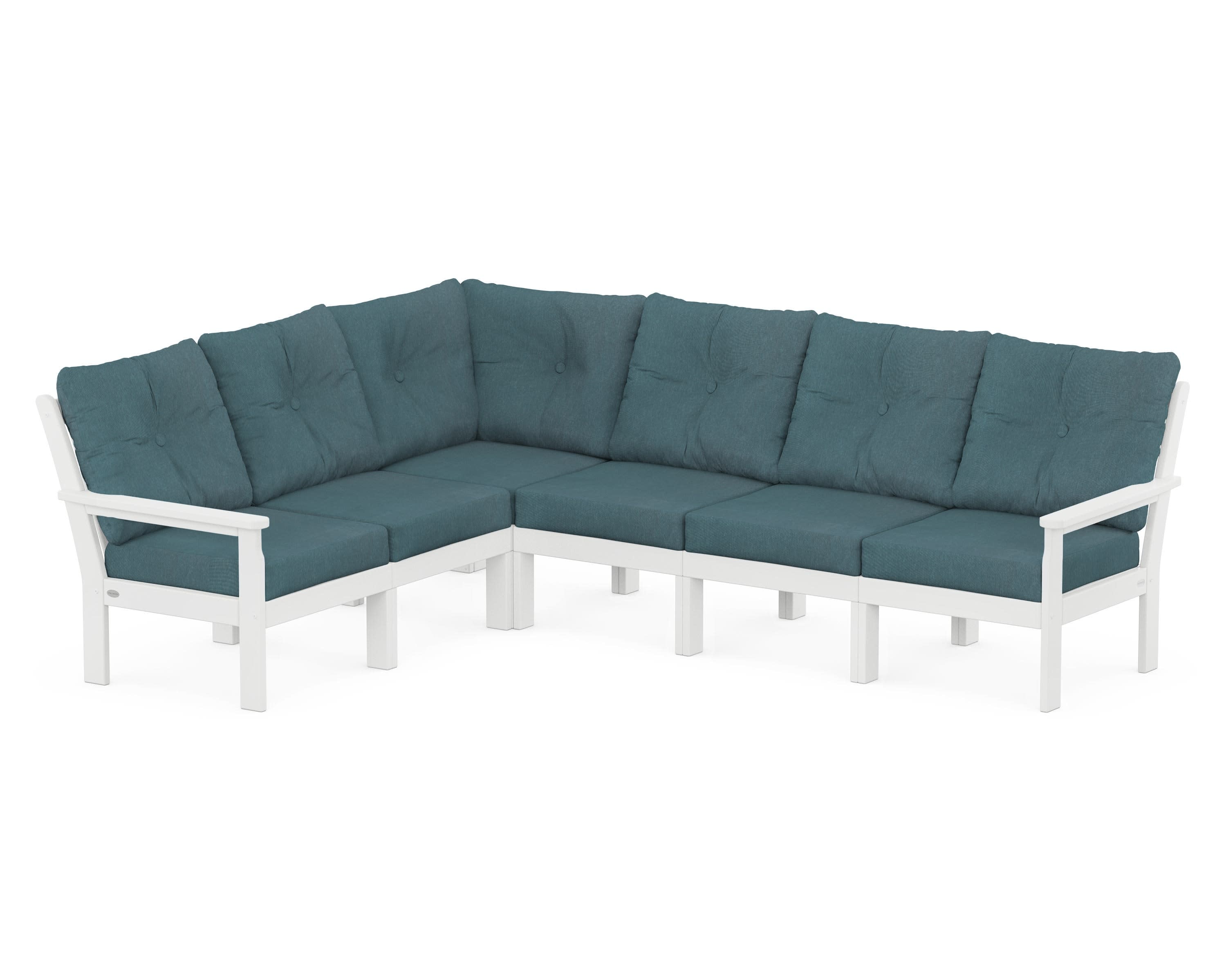 Vineyard 6-Piece Sectional in White / Ocean Teal