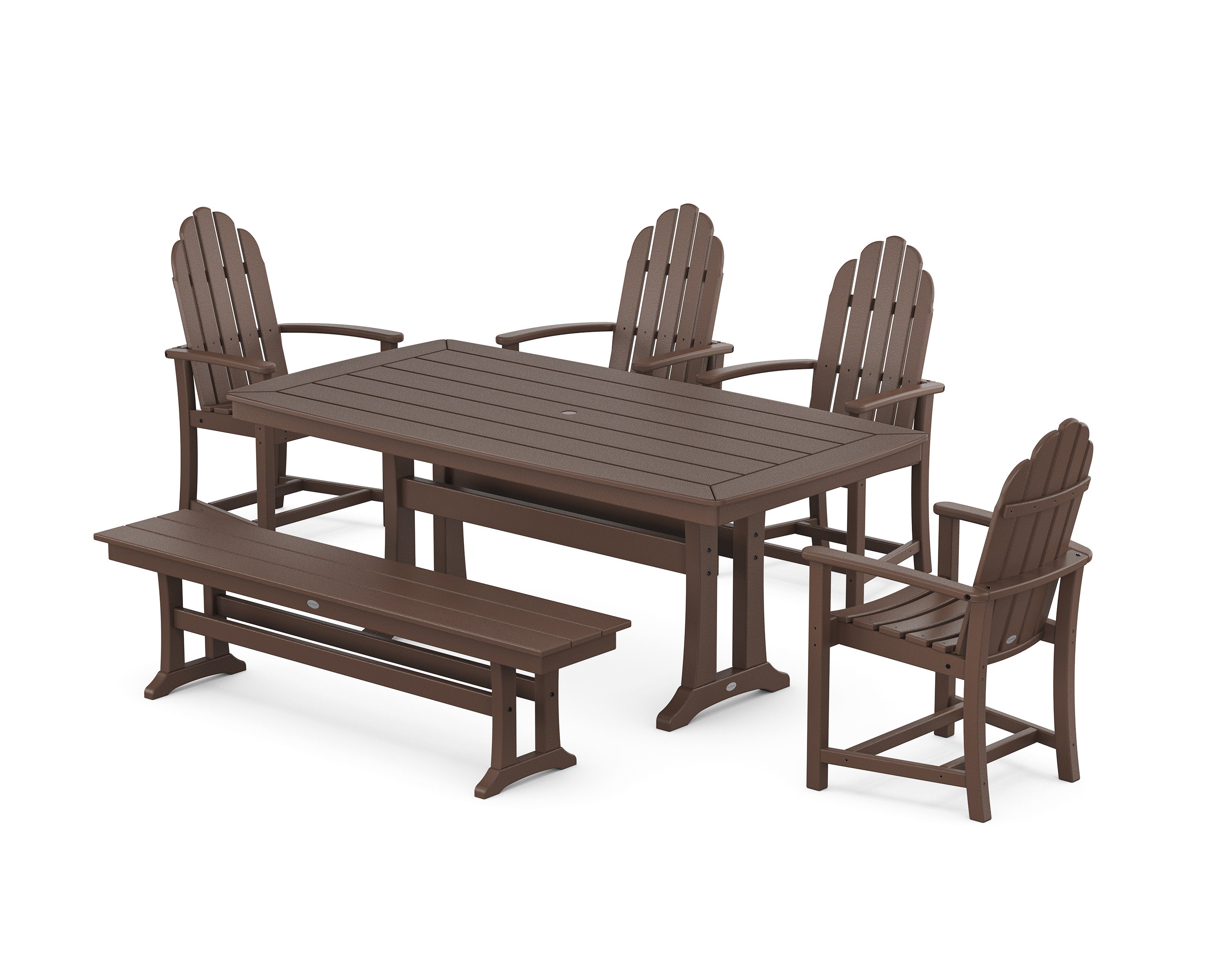 Classic Adirondack 6-Piece Dining Set with Trestle Legs and Bench in Mahogany