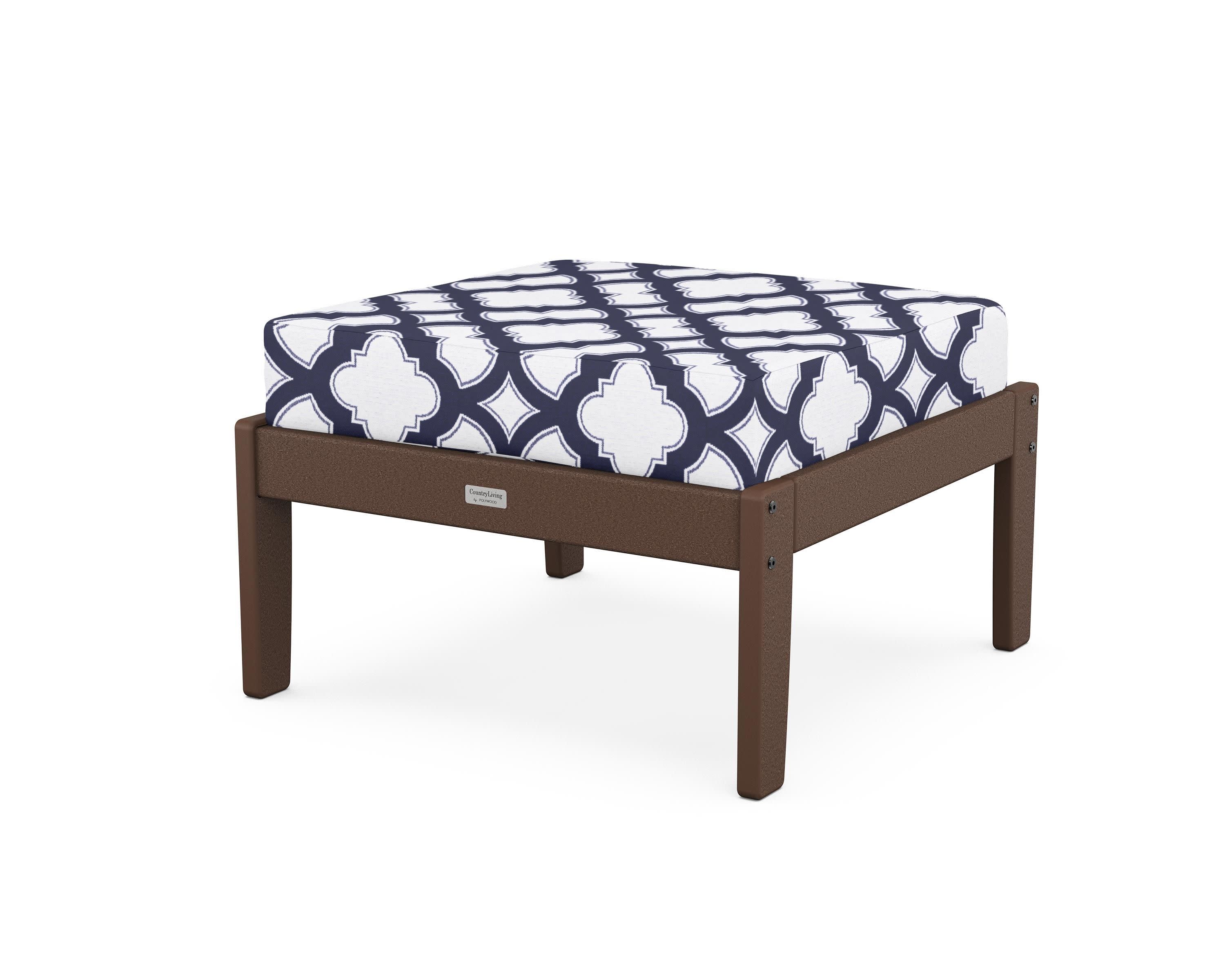 Cottage Deep Seating Ottoman in Mahogany / Trellis Navy