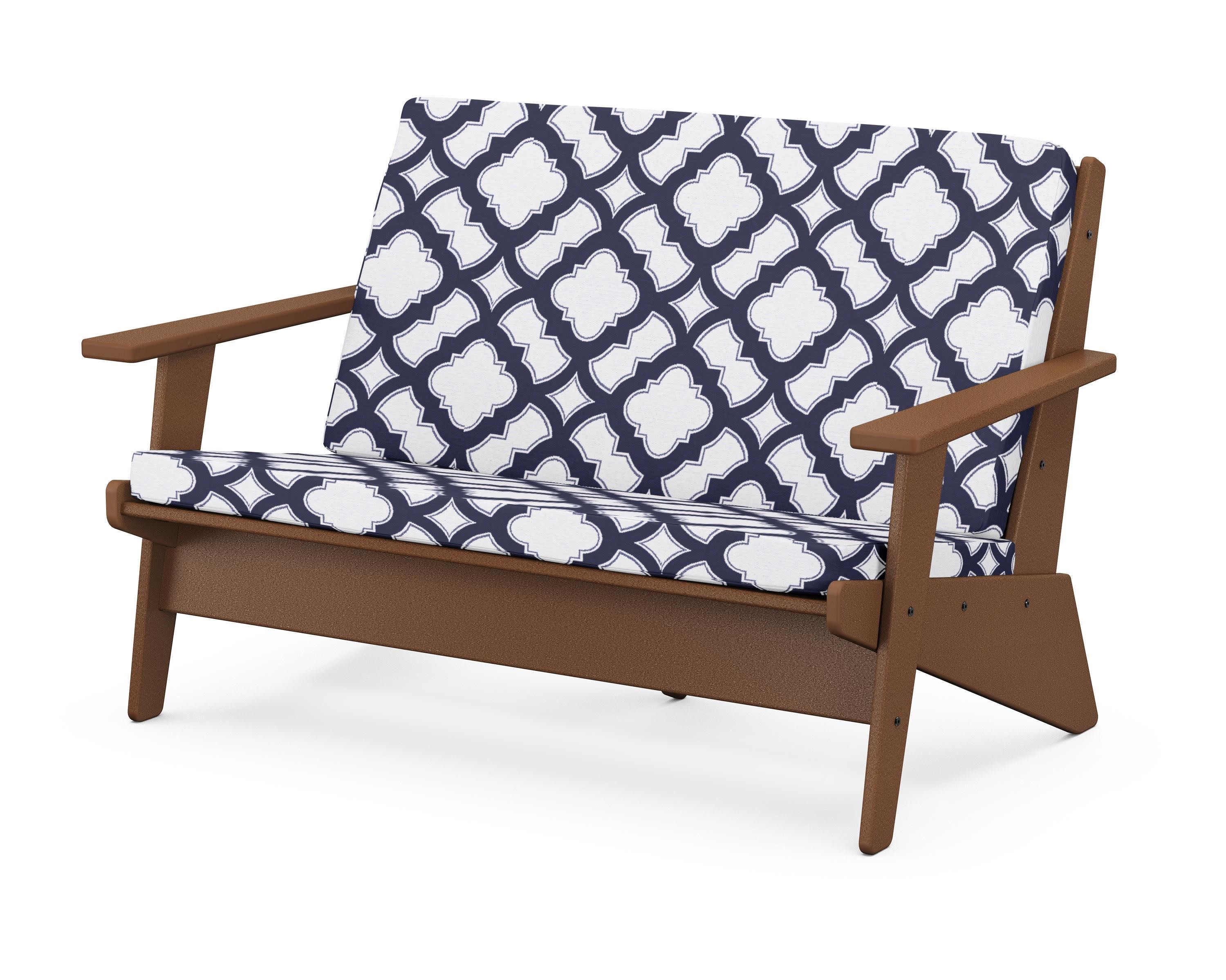 Riviera Modern Lounge Loveseat in Teak / Trellis Navy