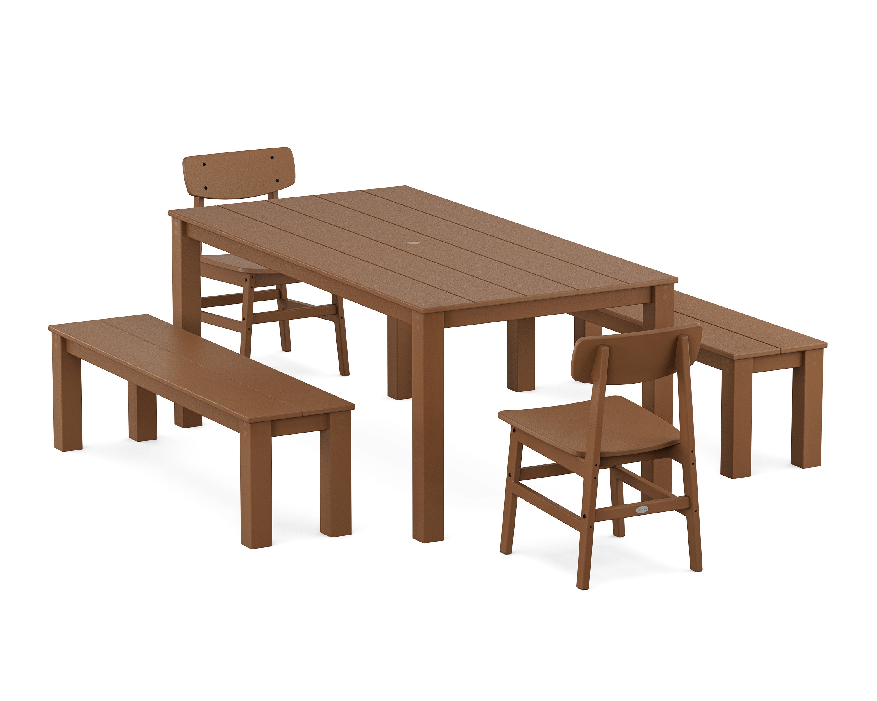 Modern Studio Urban Chair 5-Piece Parsons Dining Set with Benches in Teak