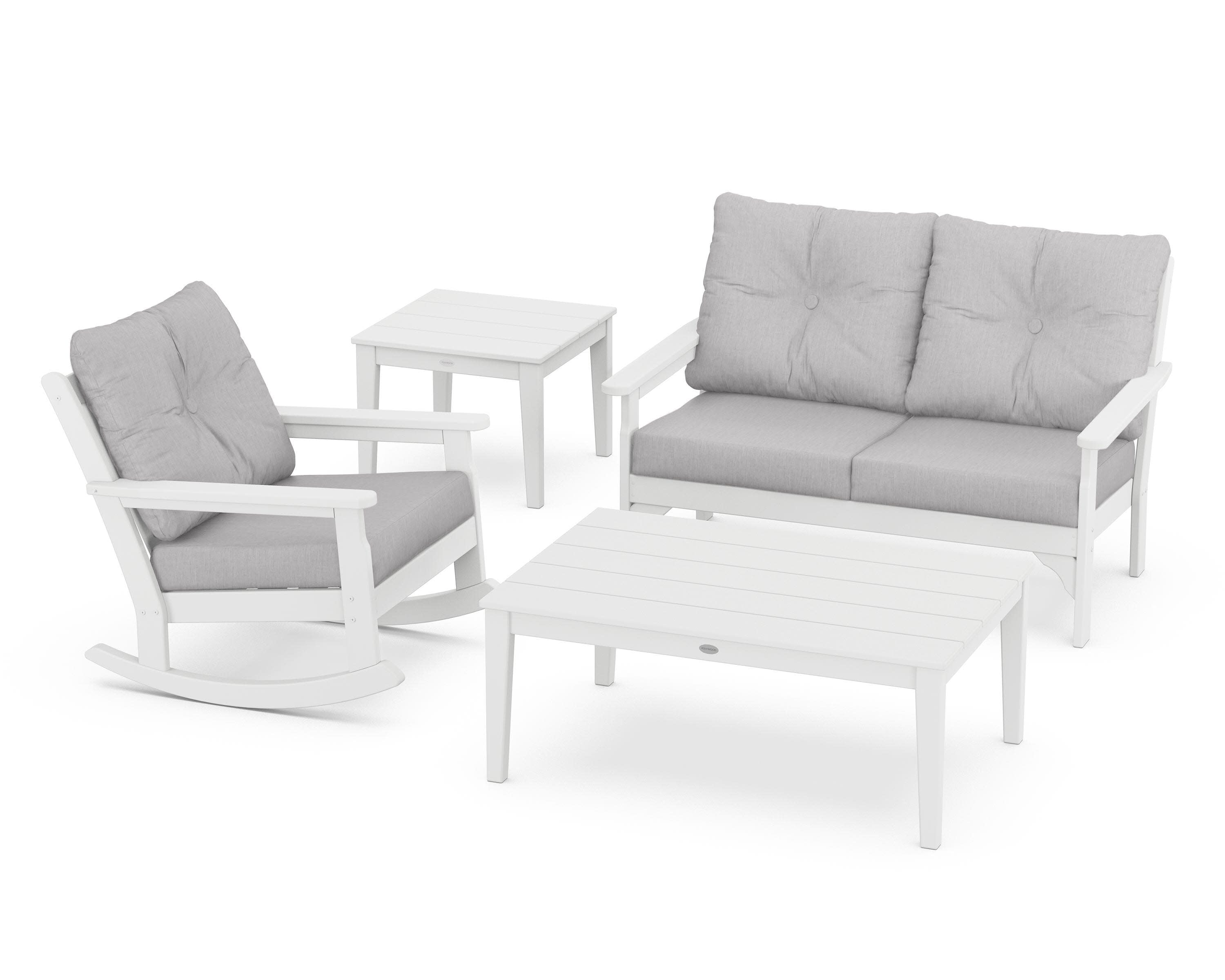 Vineyard 4-Piece Deep Seating Rocker Set in White / Granite