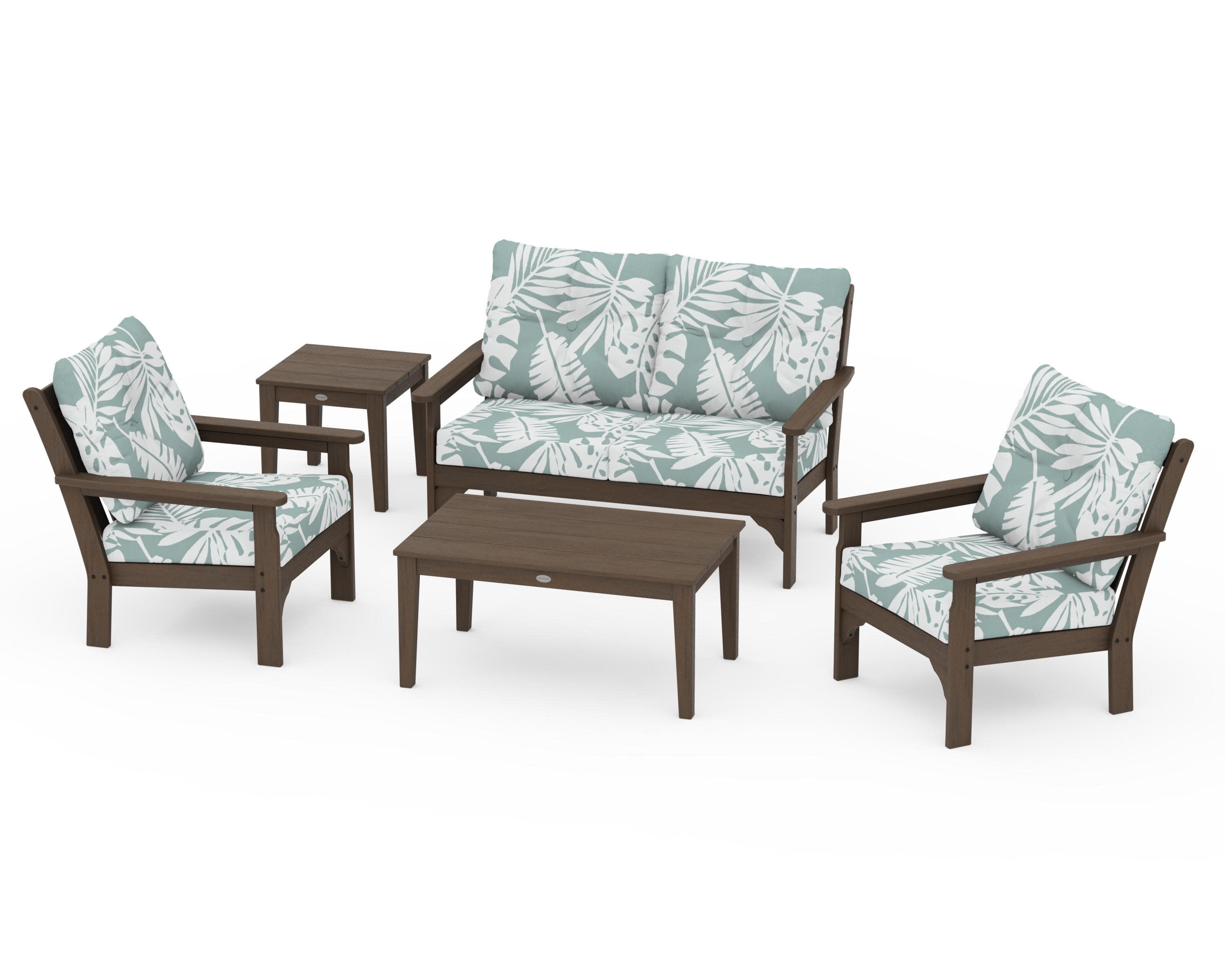 Vineyard 5-Piece Deep Seating Set in Kona / Leaf Glacier Spa