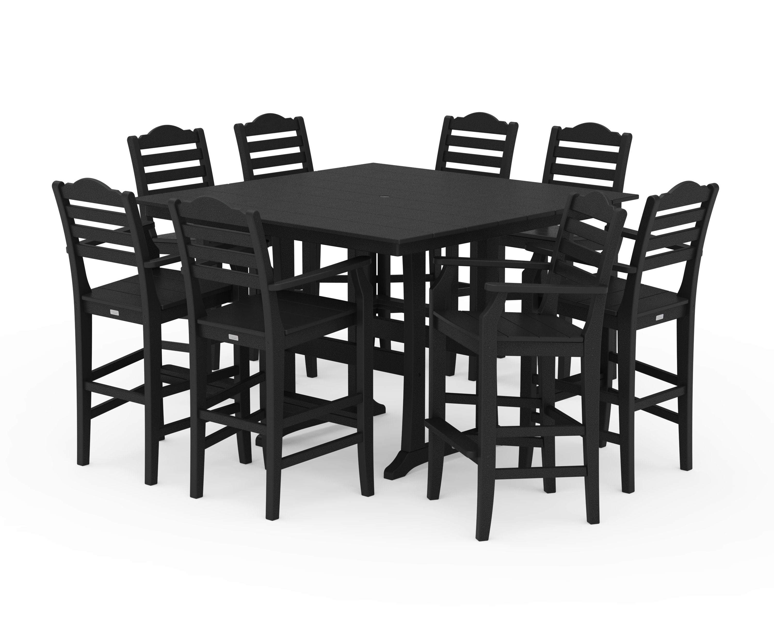 Savannah 9-Piece Square Farmhouse Bar Set with Trestle Legs in Black
