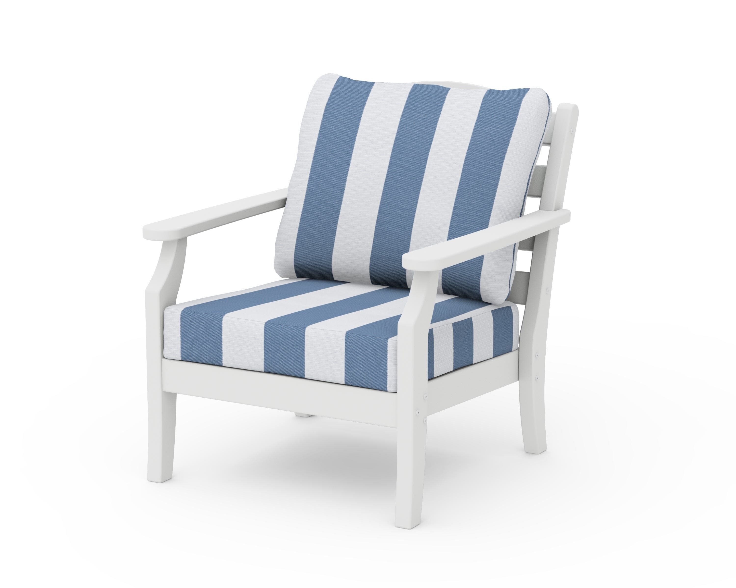Savannah Deep Seating Chair in White / Cabana Stripe Sky Blue