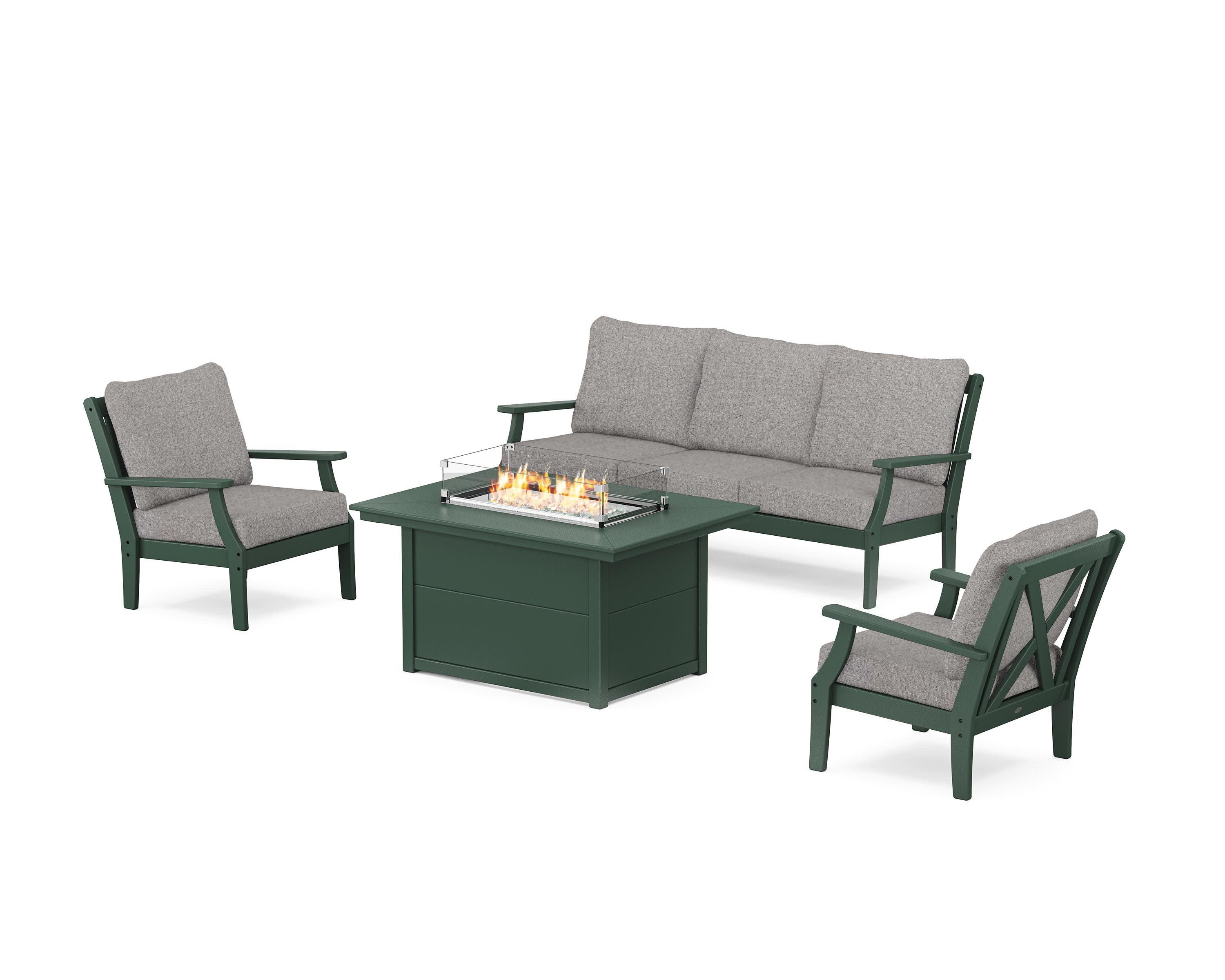 Braxton Deep Seating Fire Pit Table Set in Green / Grey Mist