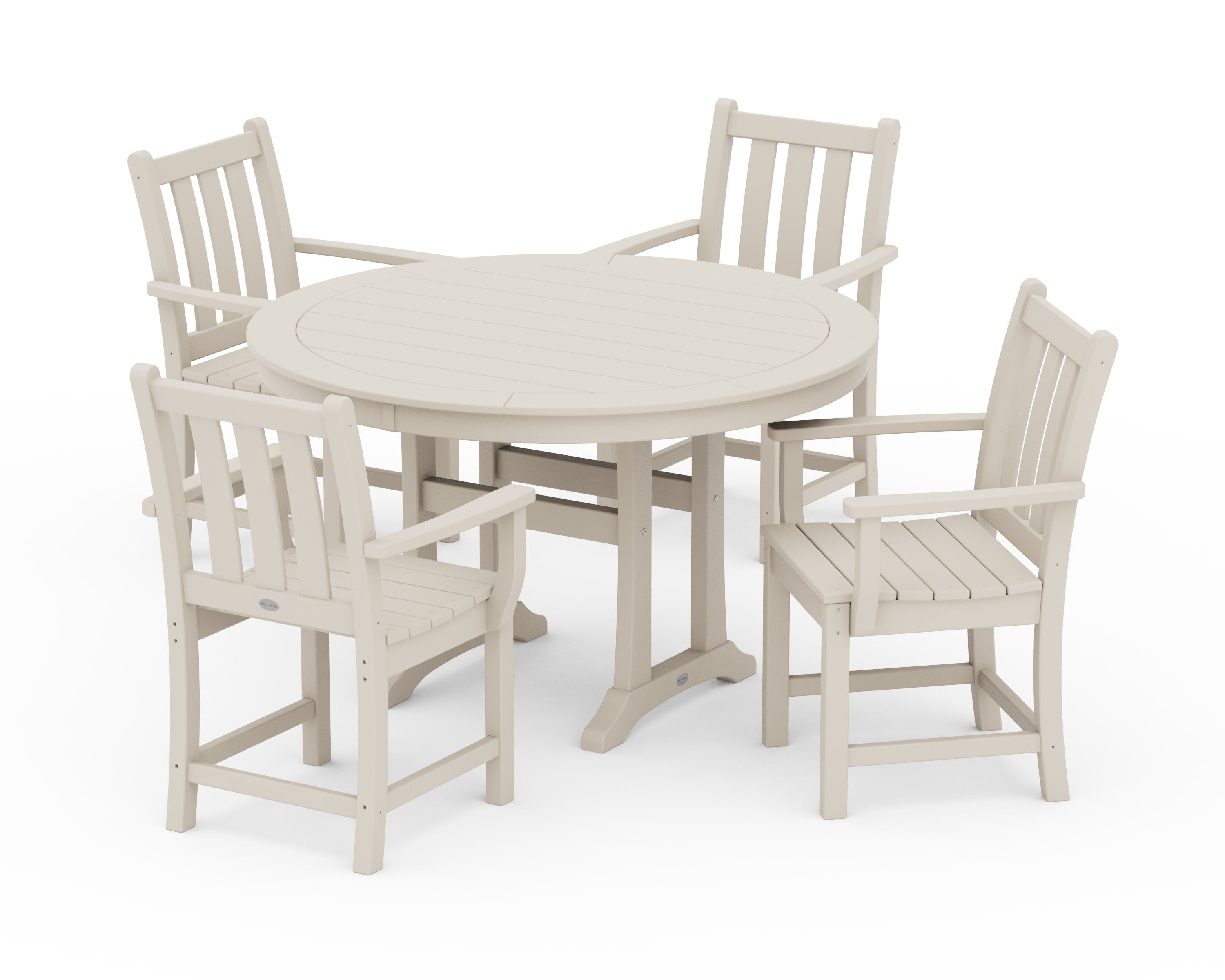 Traditional Garden 5-Piece Round Dining Set with Trestle Legs in Sand