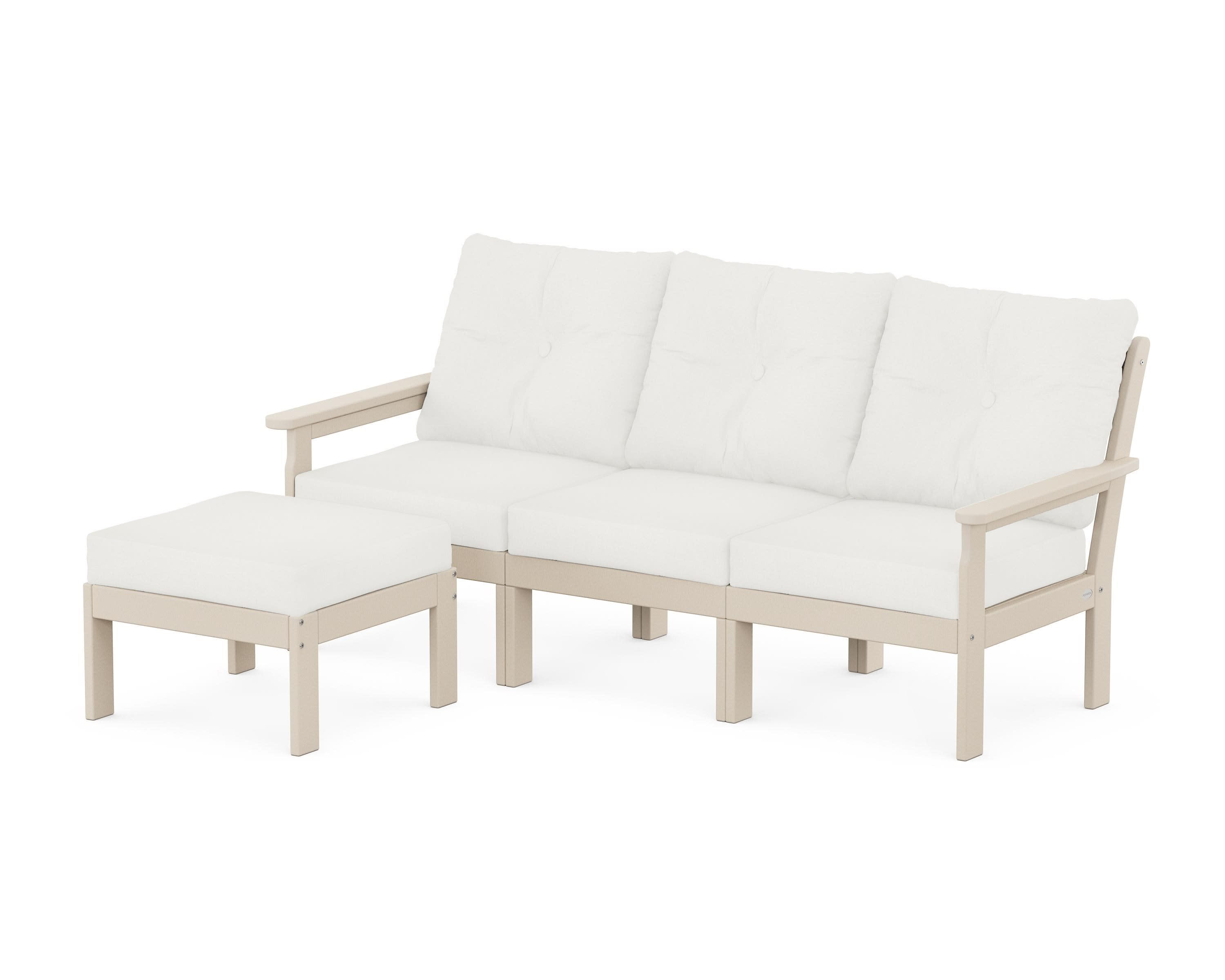 Vineyard 4-Piece Sectional with Ottoman in Sand / Natural Linen