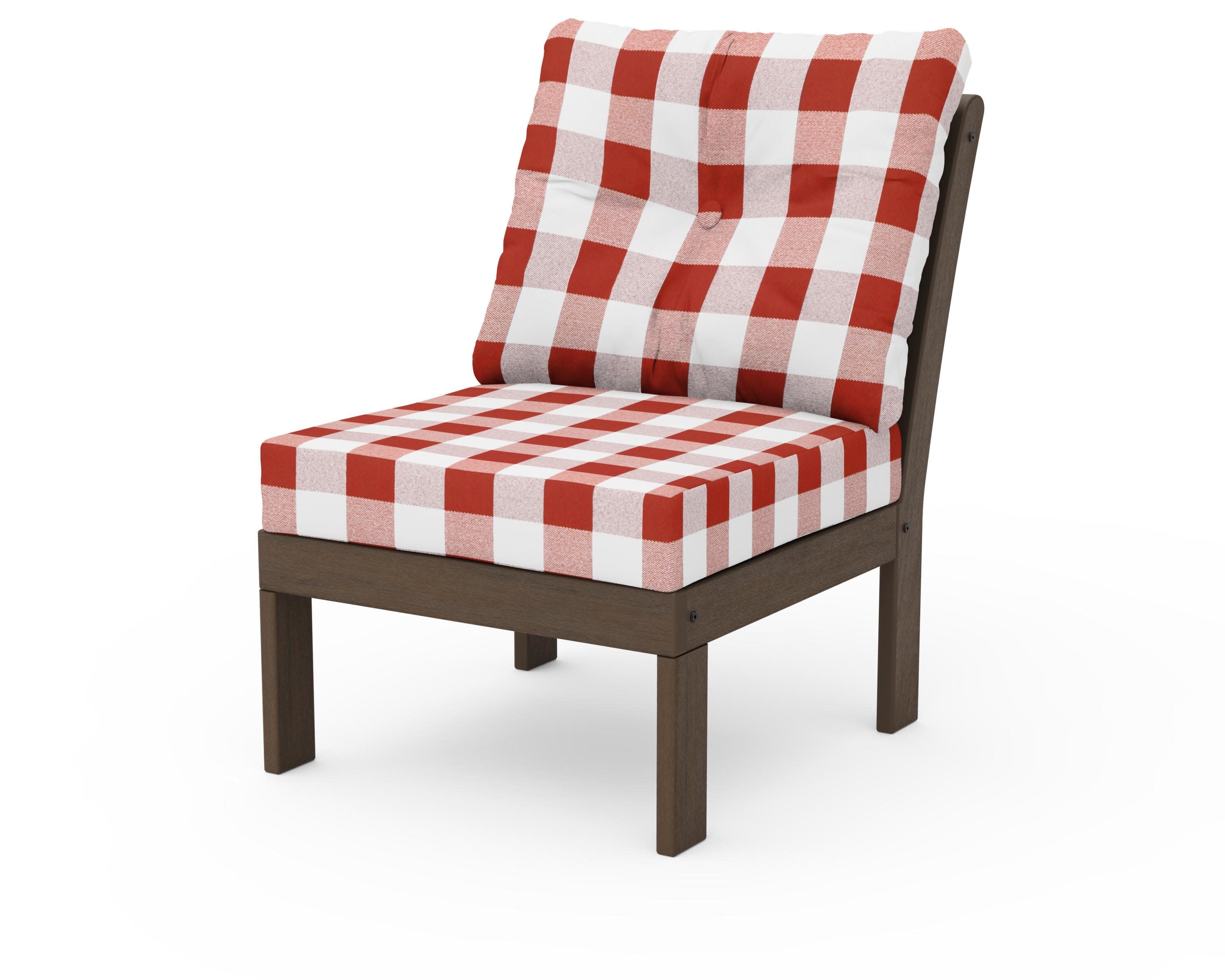 Vineyard Modular Armless Chair in Kona / Buffalo Plaid Crimson