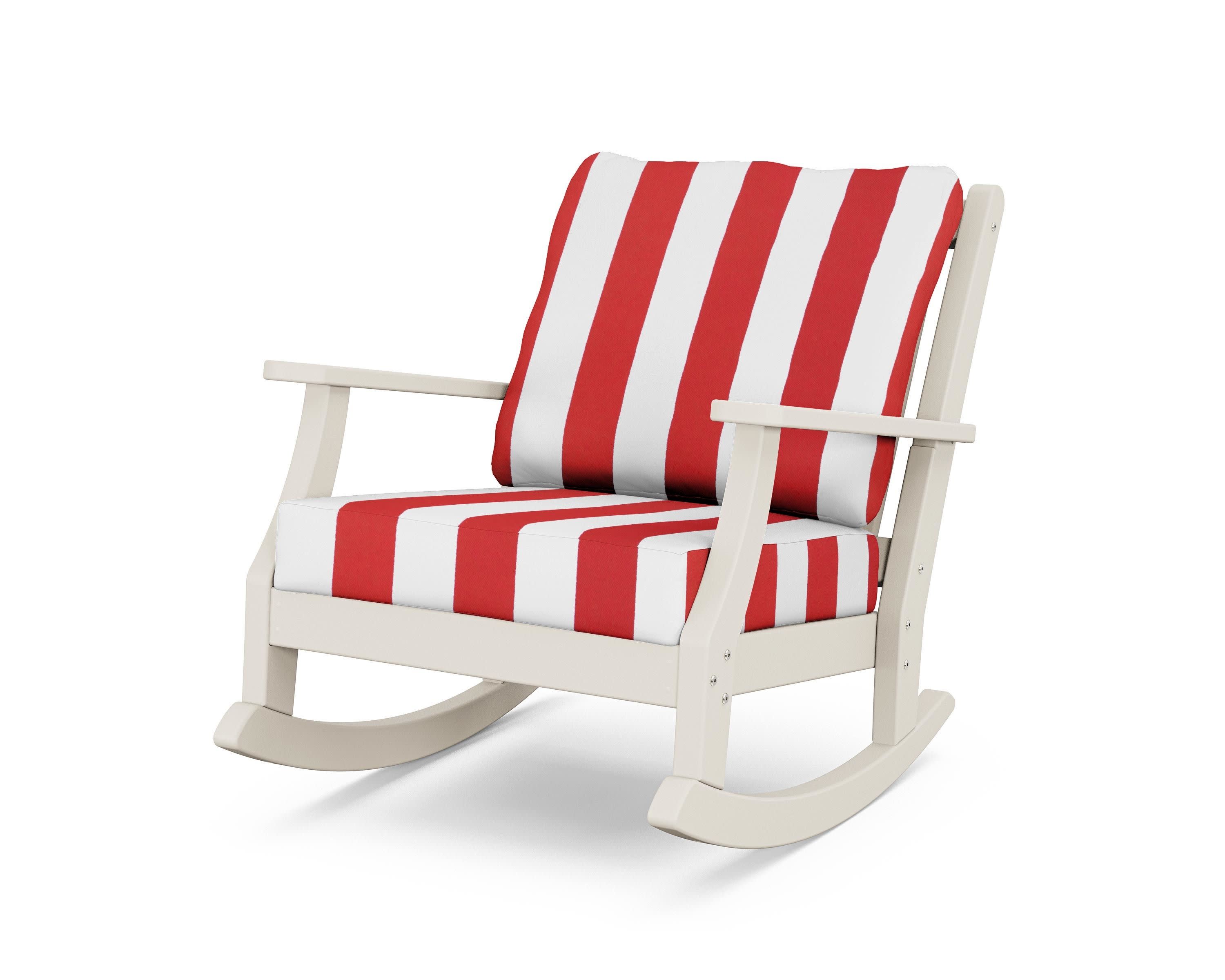 Wovendale Deep Seating Rocking Chair in Sand / Cabana Stripe Crimson