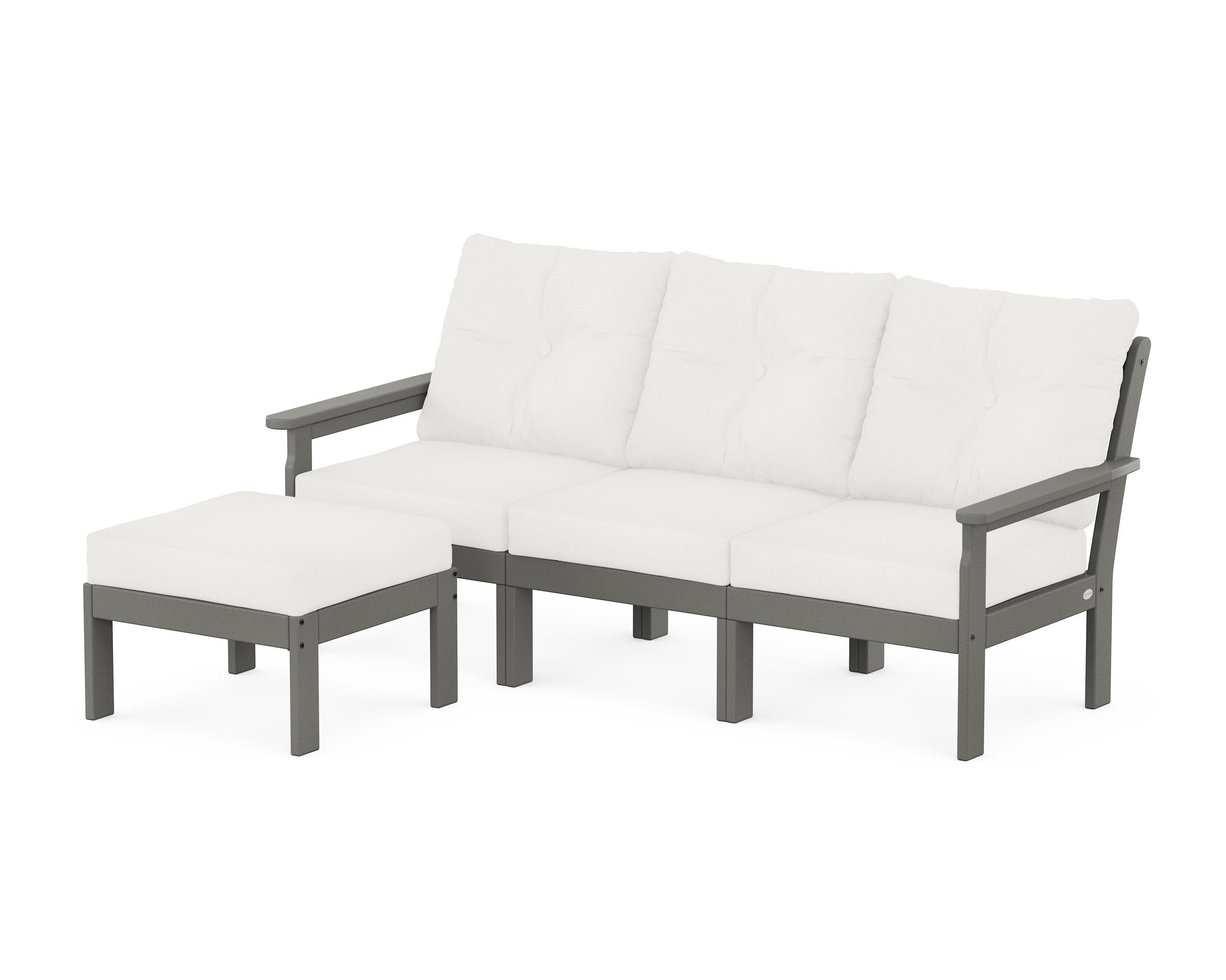 Vineyard 4-Piece Sectional with Ottoman in Slate Grey / Natural Linen