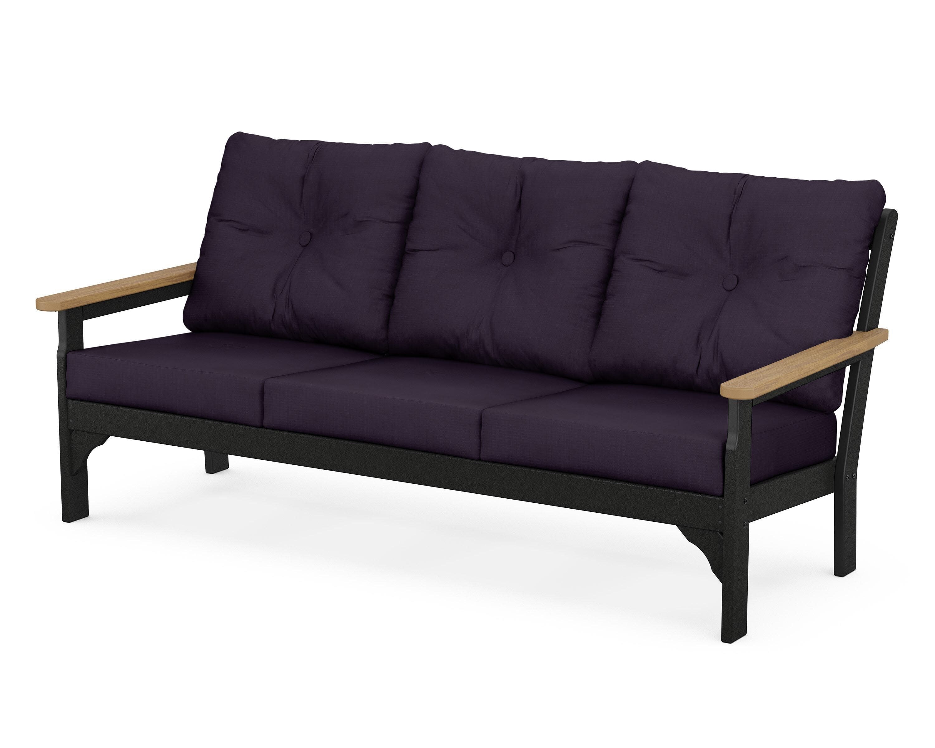 Vineyard Deep Seating Sofa in Black / Natural / Navy Linen