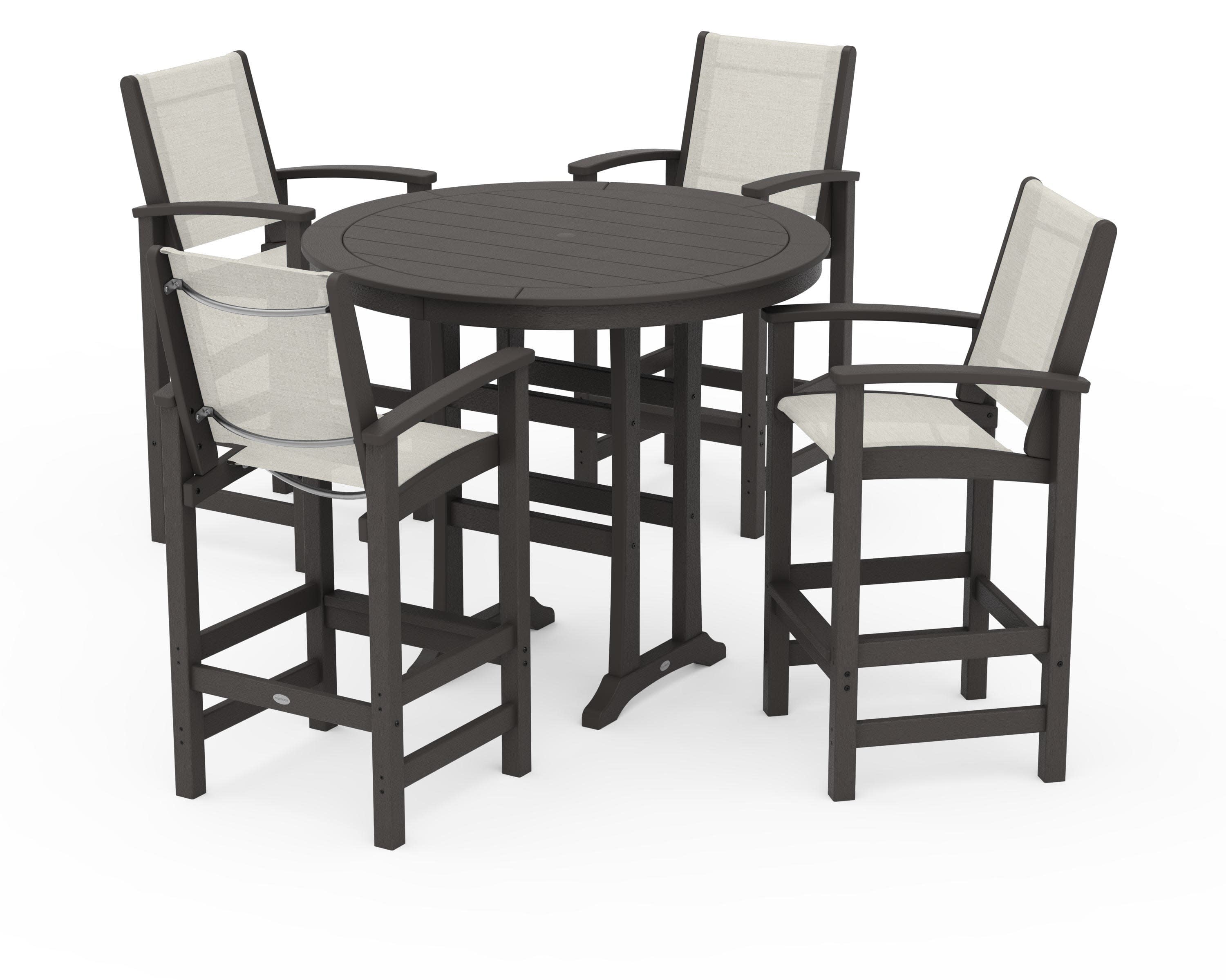 Coastal 5-Piece Nautical Trestle Bar Set in Vintage Coffee / Parchment Sling