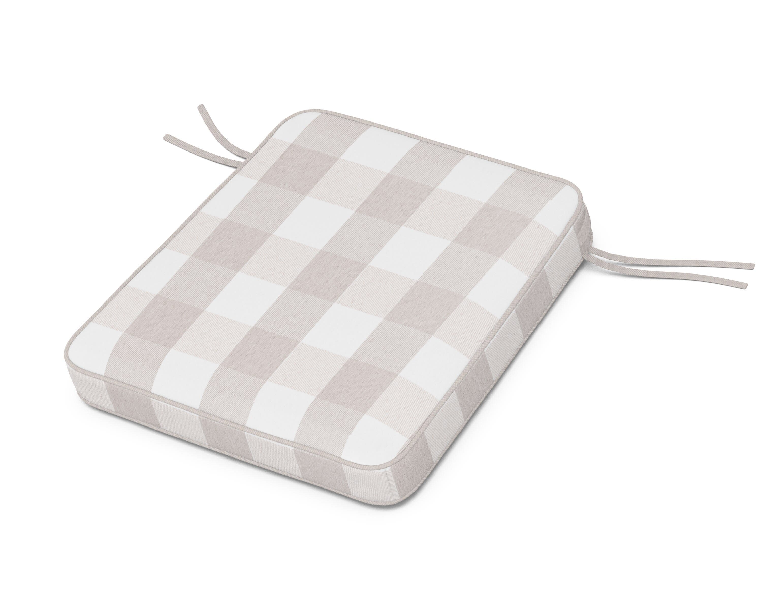 Chinoiserie Rocker Seat Cushion in Buffalo Plaid Dune Burlap