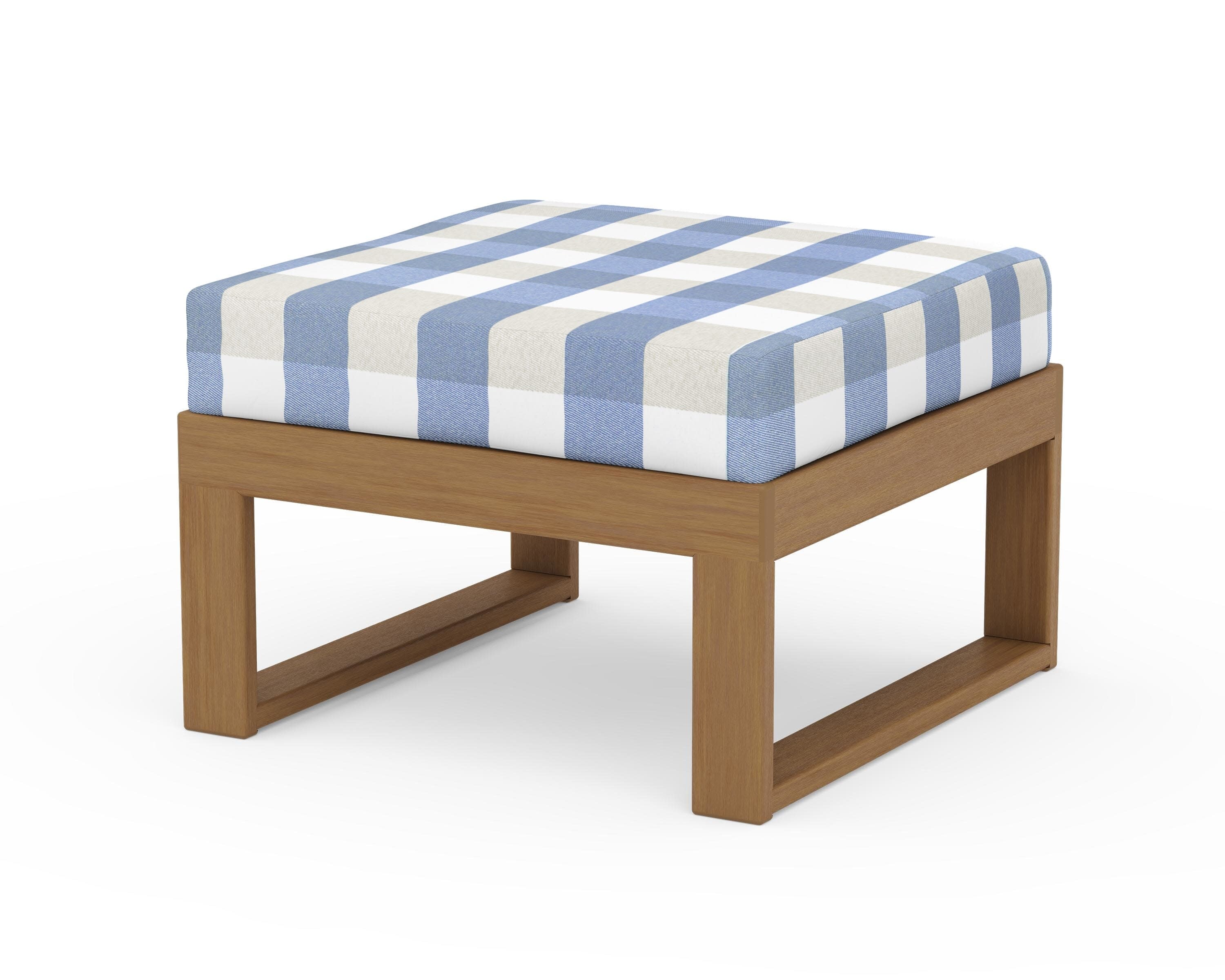Modular Ottoman - Modern in Natural / Buffalo Plaid Sky Blue