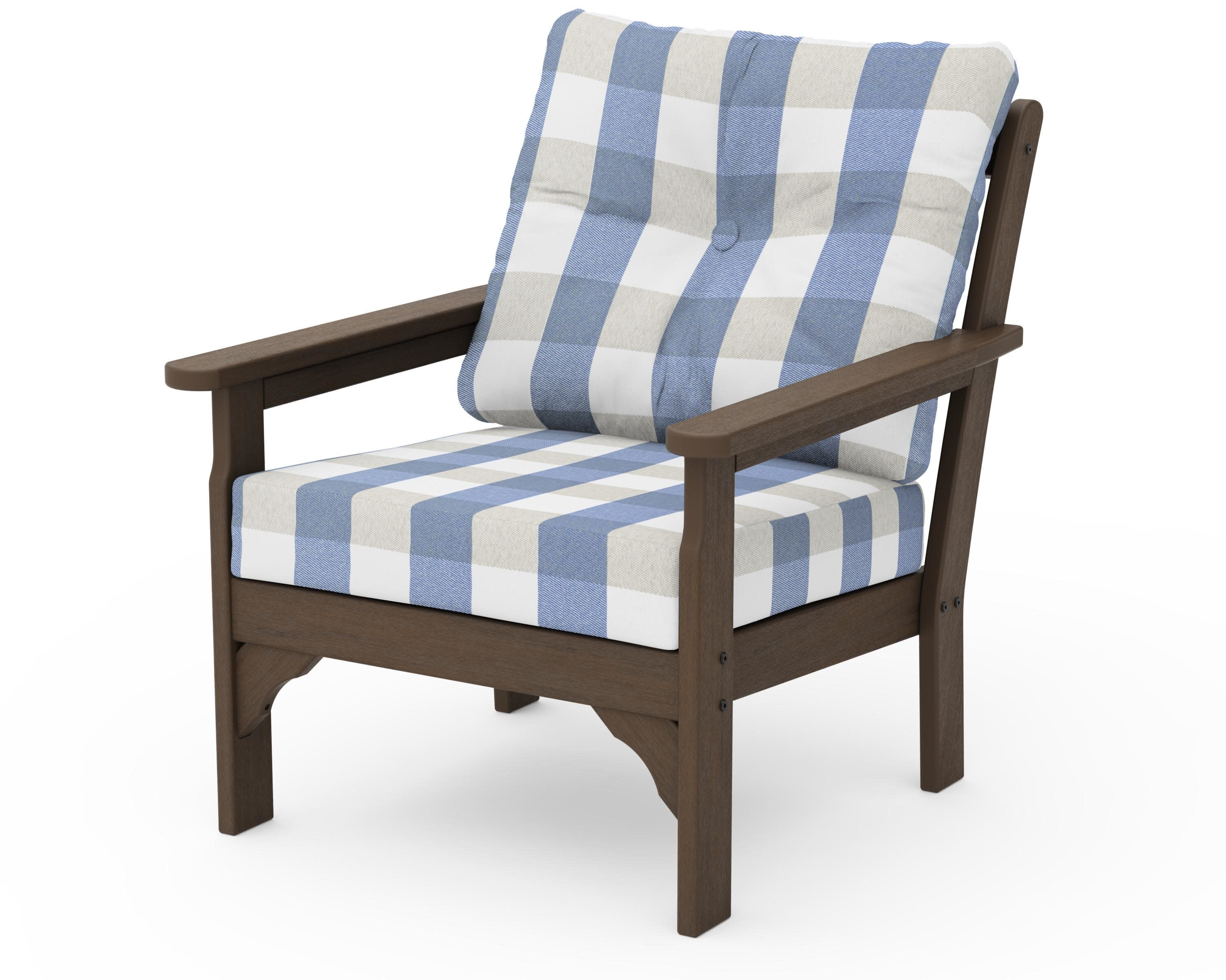 Vineyard Deep Seating Chair in Kona / Buffalo Plaid Sky Blue