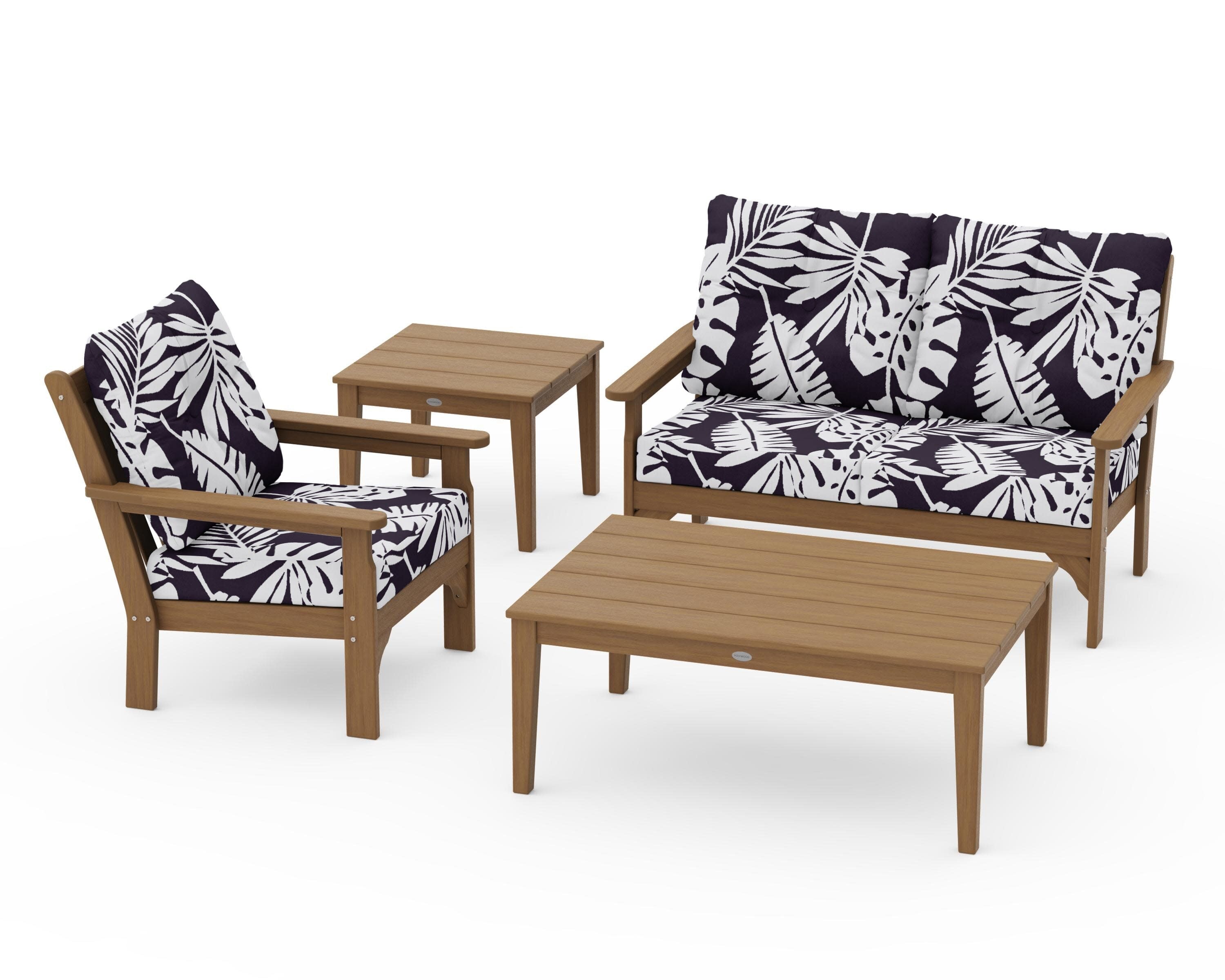 Vineyard 4-Piece Deep Seating Set in Natural / Leaf Navy