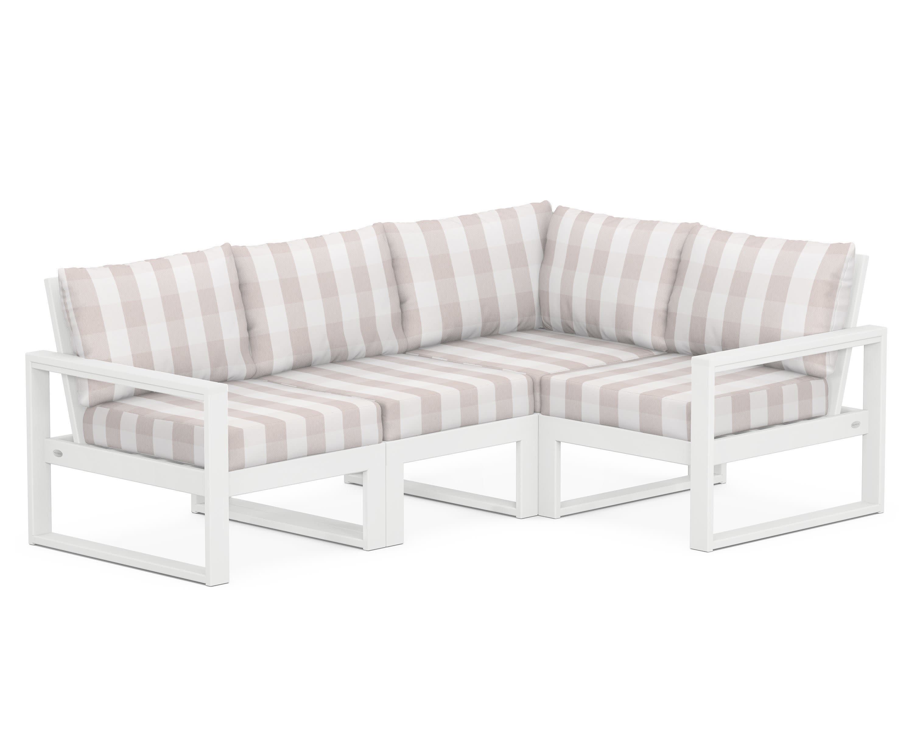 EDGE 4-Piece Modular Deep Seating Set in White / Buffalo Plaid Dune Burlap