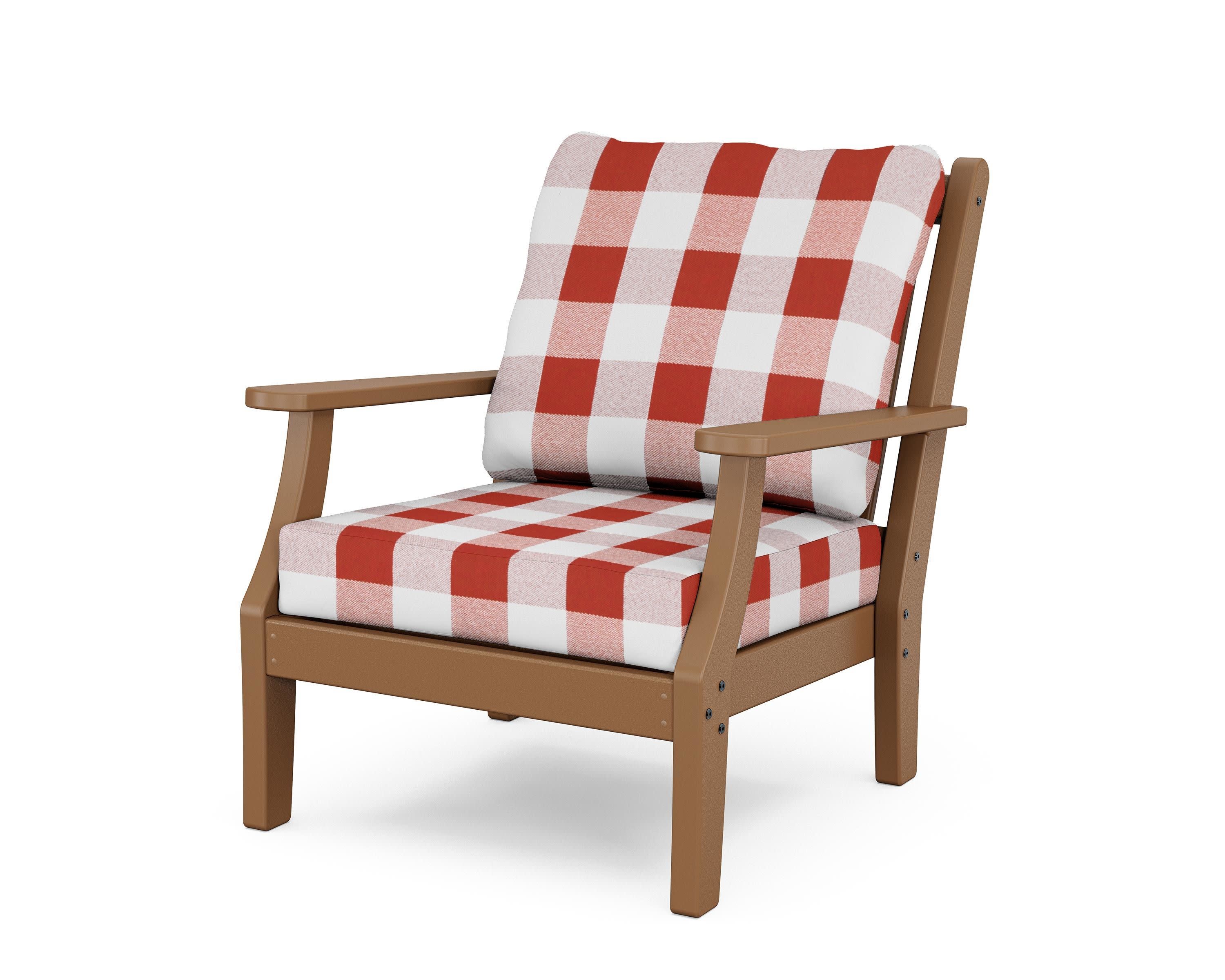 Wovendale Deep Seating Chair in Teak / Buffalo Plaid Crimson