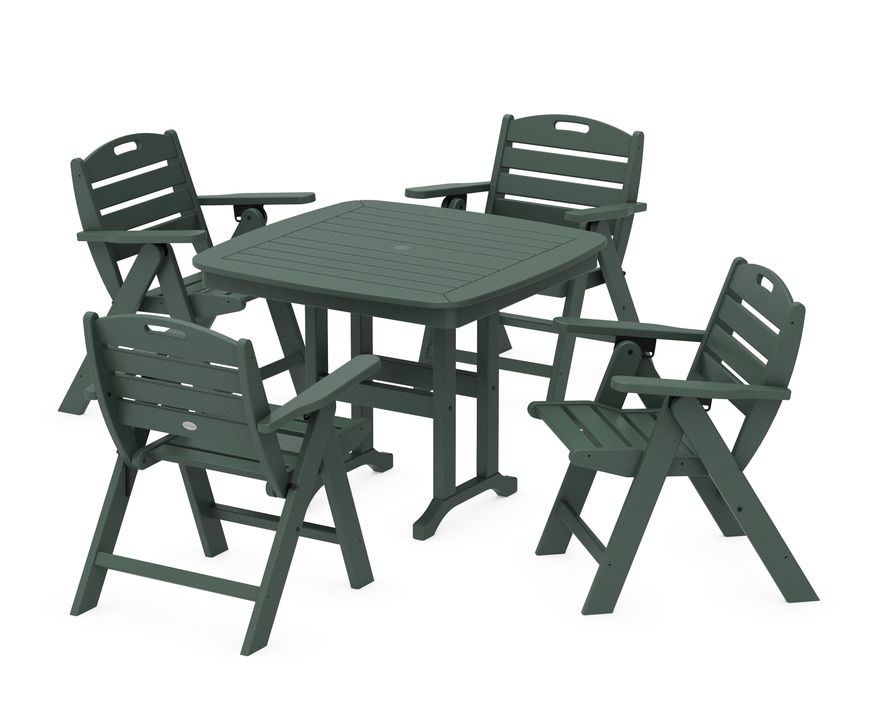 Nautical Folding Lowback Chair 5-Piece Dining Set in Green