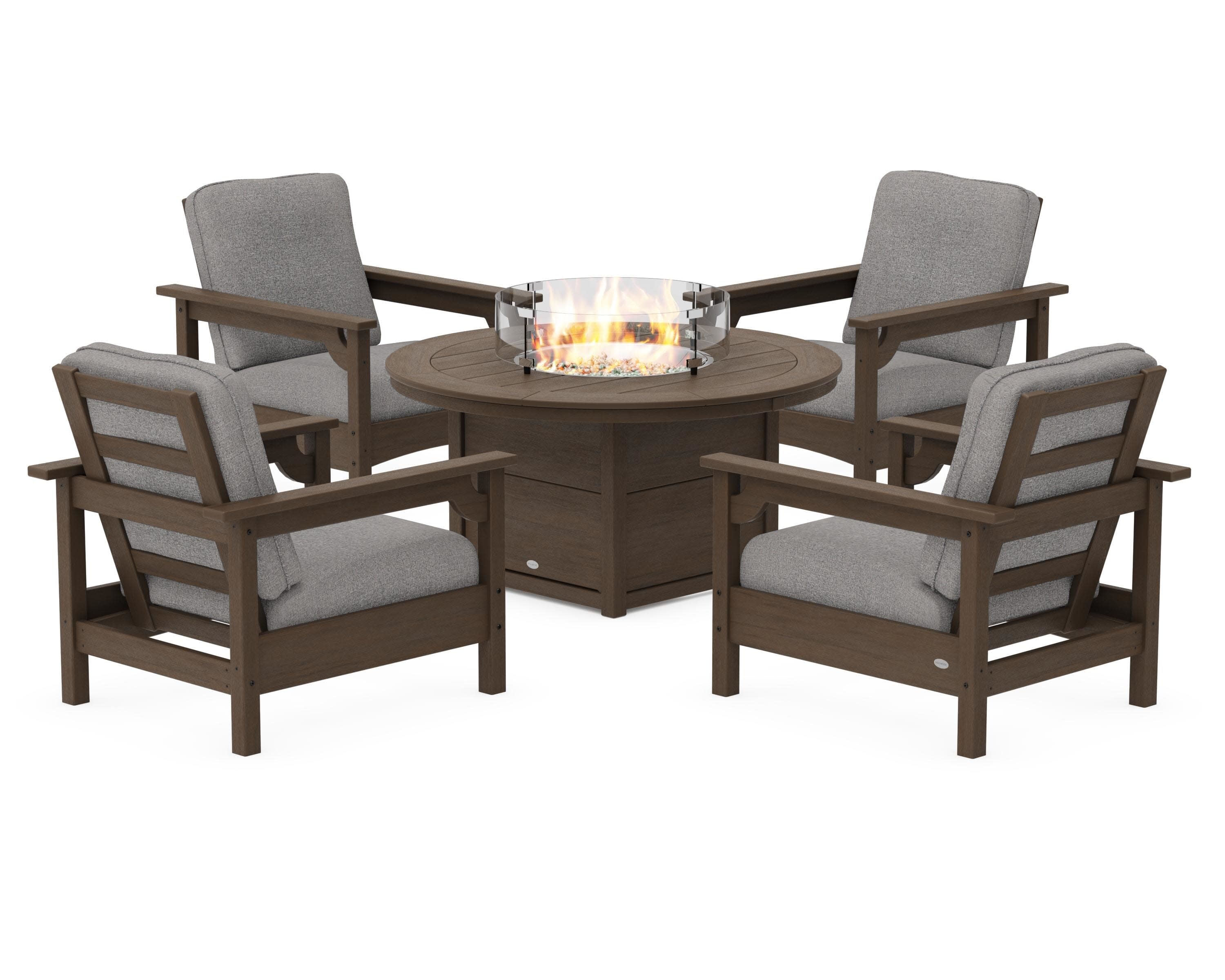Club 5-Piece Conversation Set with Fire Pit Table in Kona / Grey Mist
