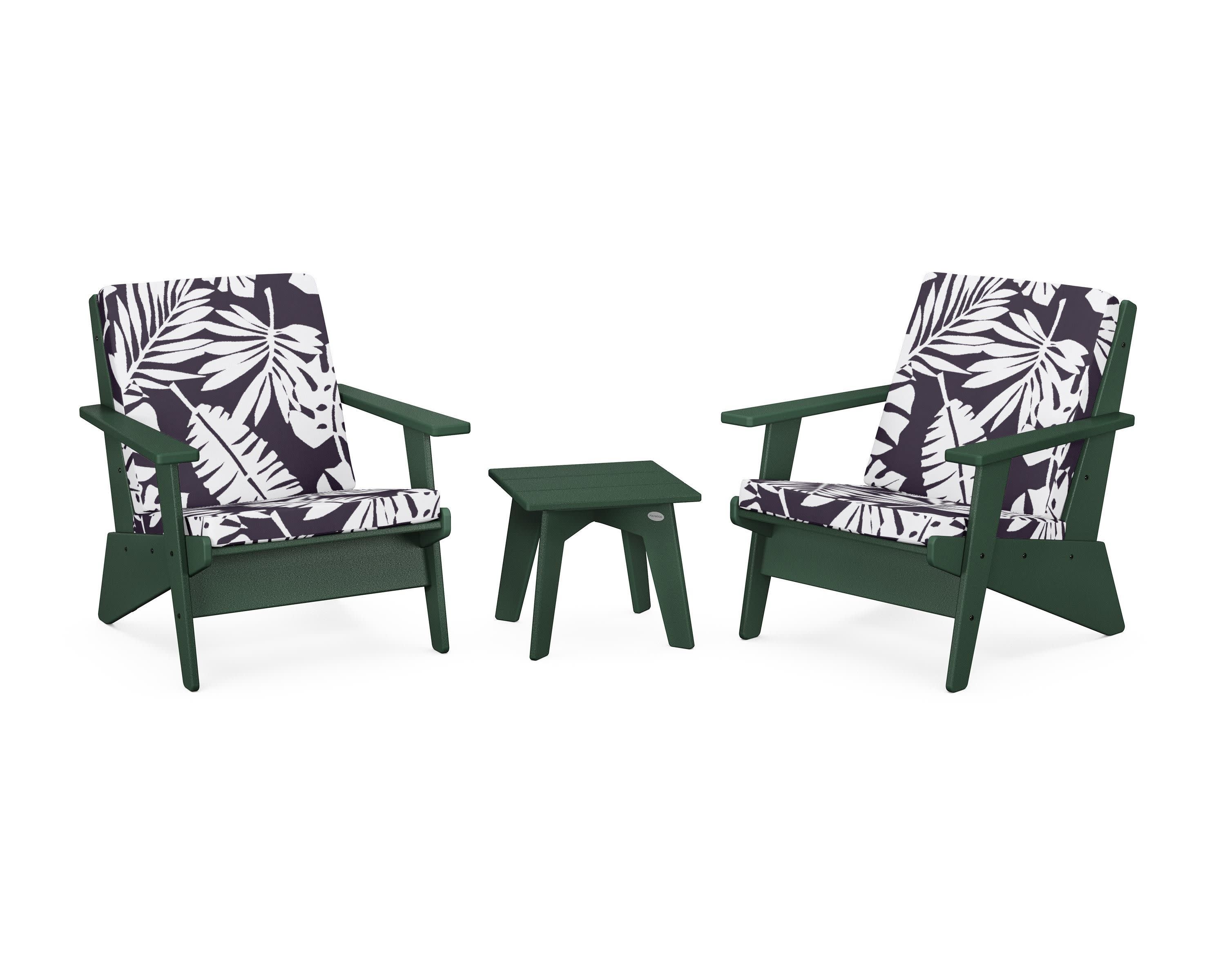 Riviera Modern Lounge 3-Piece Set in Green / Leaf Navy